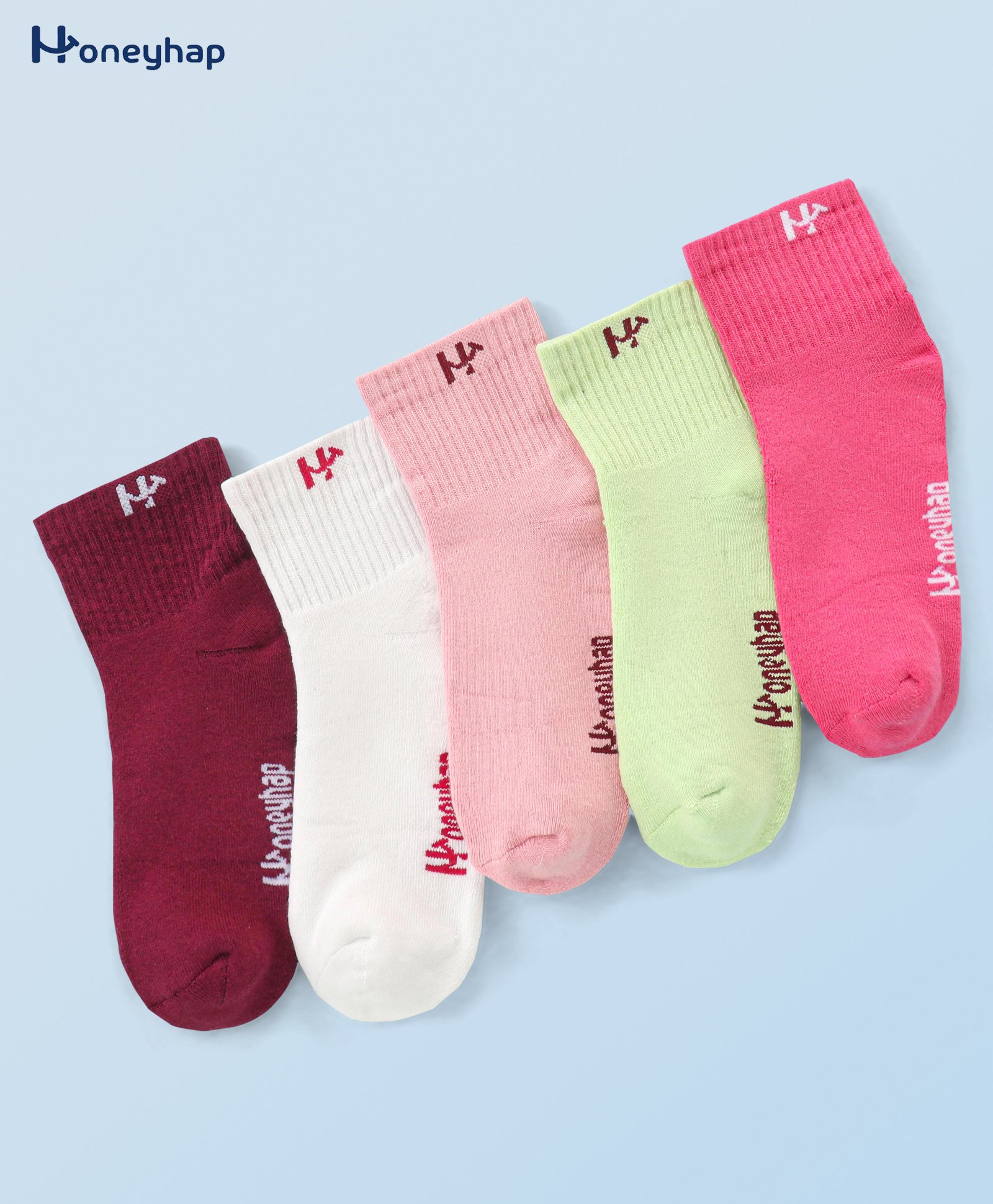 Honeyhap Premium  Cotton Knit Bomboo Blend with Bio Finish Ankle Length Socks with Text Design Pack of 5 - Multicolor-picture-7