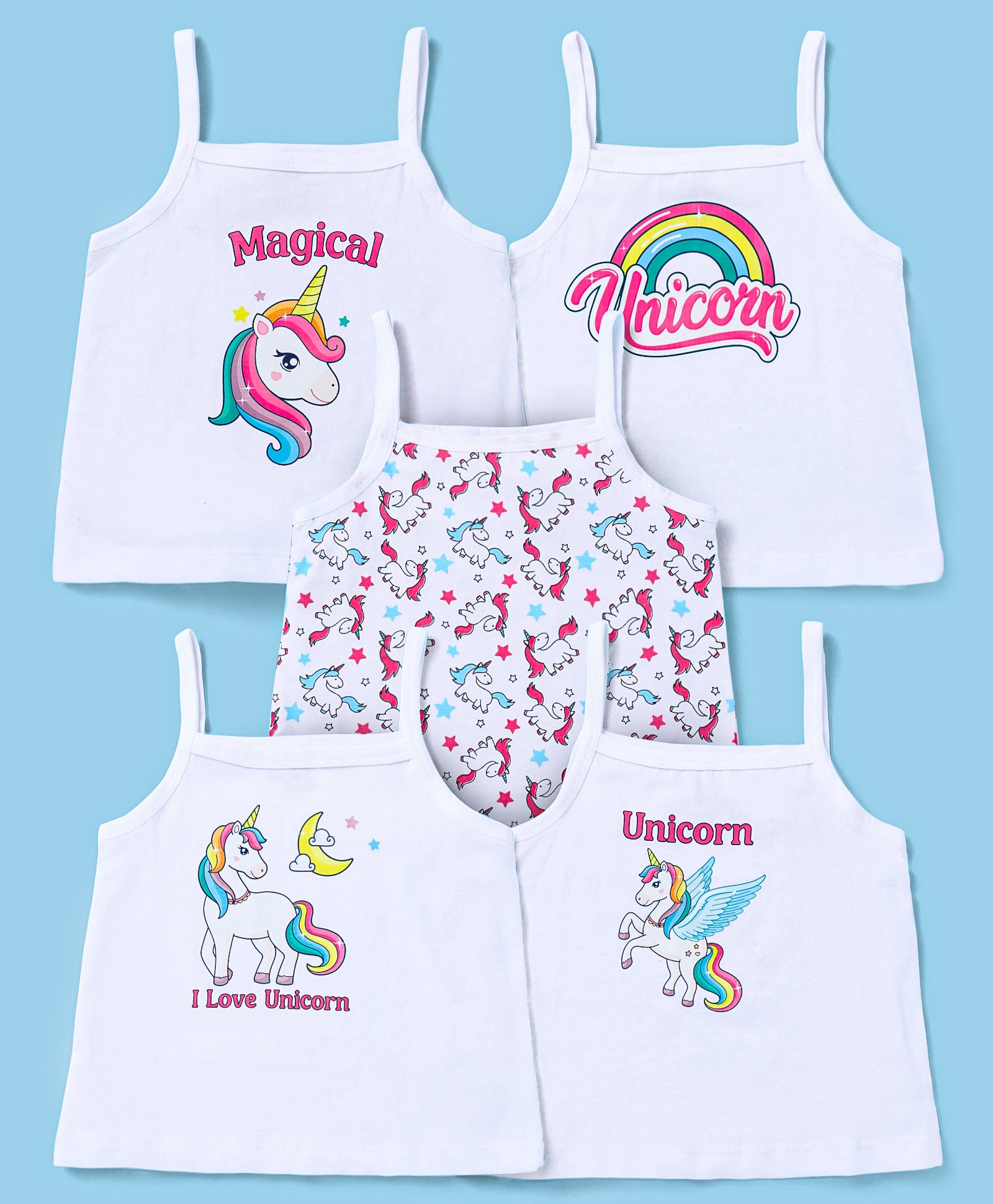 Doodle Poodle 100% Cotton Knit Sleeveless Slips Unicorn Print Pack of 5 - White-image-22