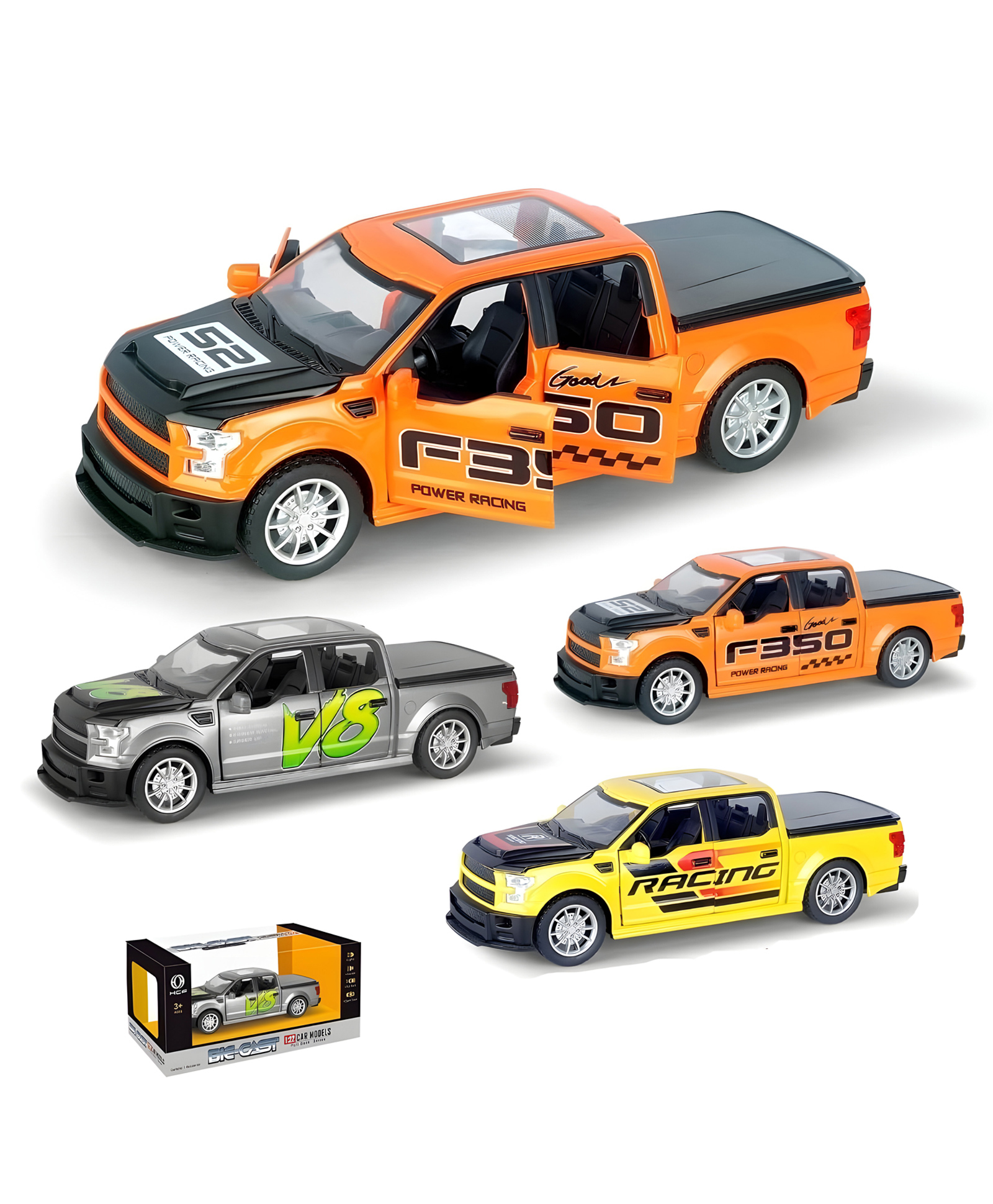 AKN TOYS Toy Trucks F350 Raptor Pickup Truck Toys for Boys Diecast Metal Model Truck with Light and Sound Pull Back Car Toys for 3+ Year Old Kids - PACK OF 1 - COLOR MAY VARY-picture-20