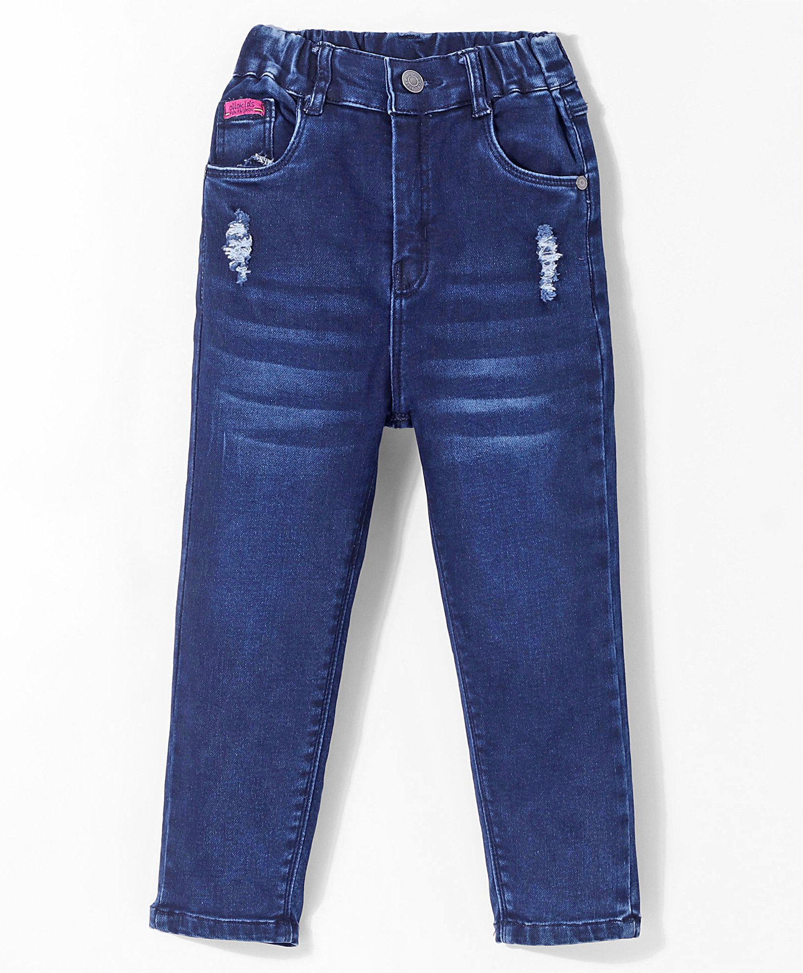 Olio Kids Denim Woven Full Length Distressed Jeans Solid Colour - Deep Blue-picture-27