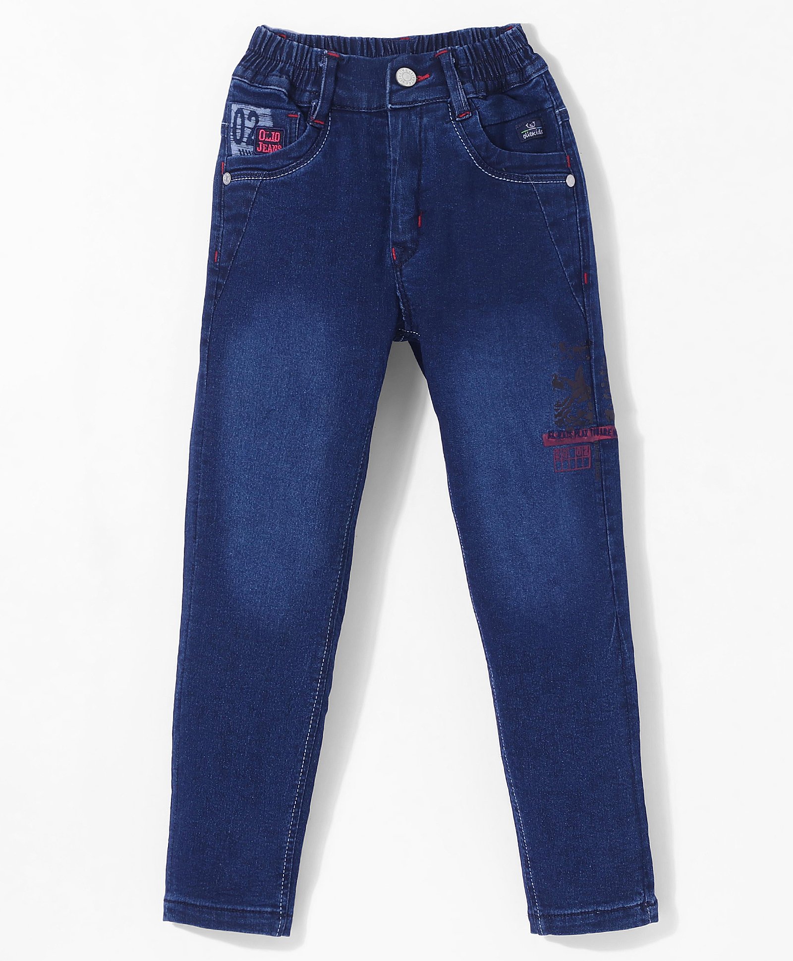 Olio Kids Denim Woven Full Length  Jeans with Text Print- Navy Blue-picture-26