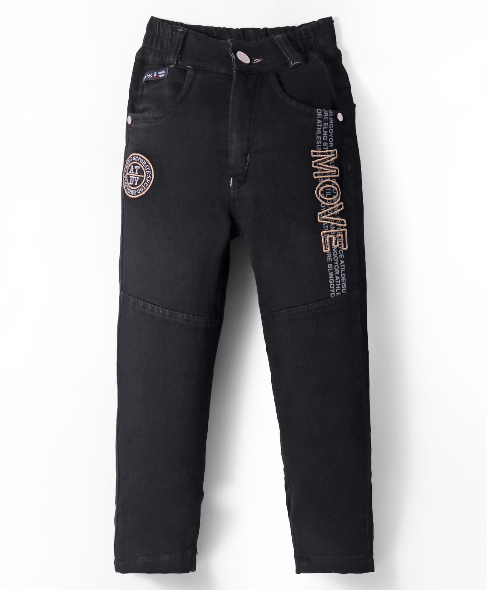 Olio Kids Woven Full Length Solid Denim Jeans with Embroidery Detailing - Black-picture-22