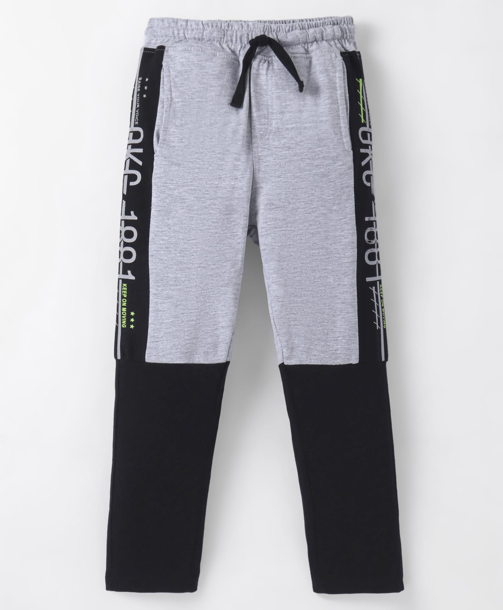 Olio Kids Sinker Knit Full Length Text Printed Lounge Pant With Colour Block - Light Grey-picture-11