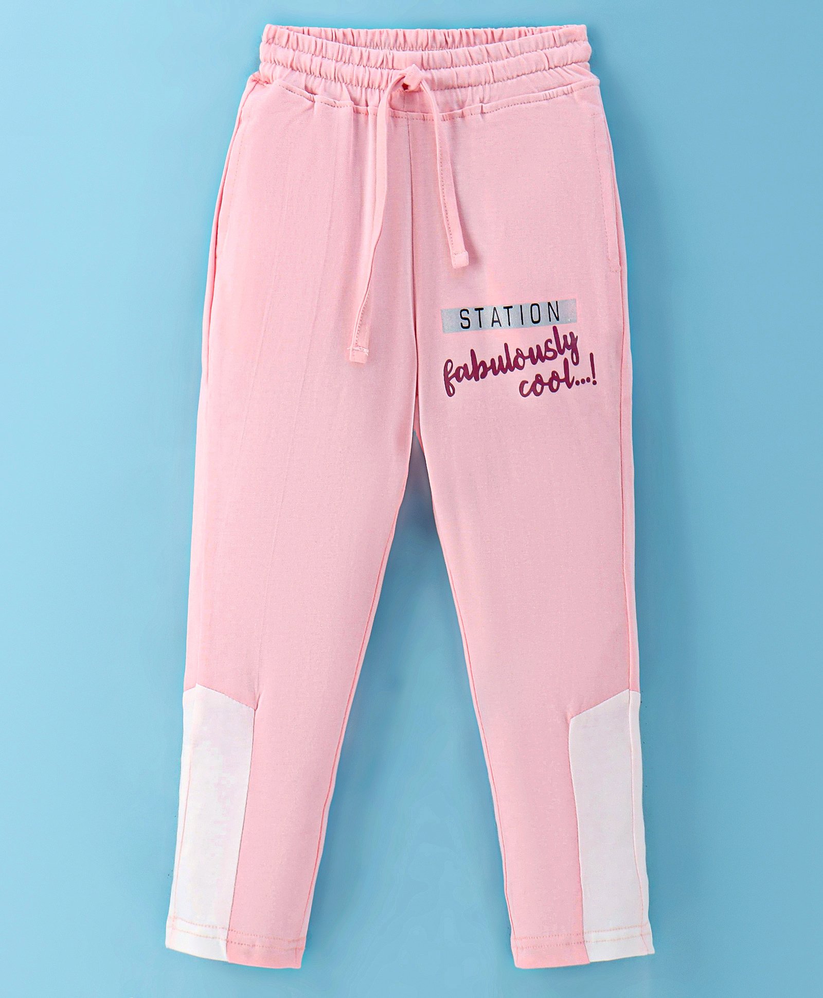 Olio Kids Sinker Knit Full Length Solid Color Cut & Sew Design Track Pant Text Print - Pink-picture-17
