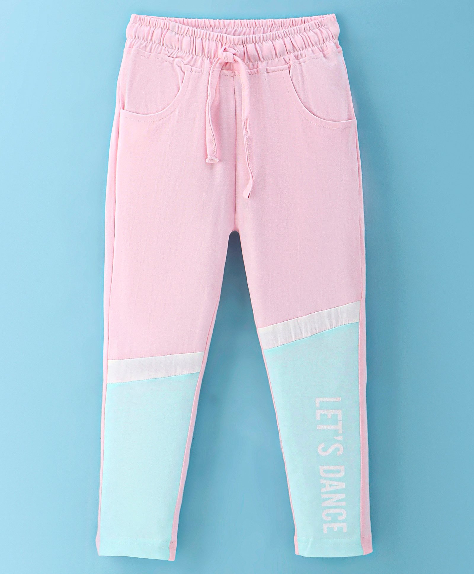 Olio Kids Cotton Knit Full Length Solid Color Cut & Sew Design Track Pant Text Print - Pink-picture-27