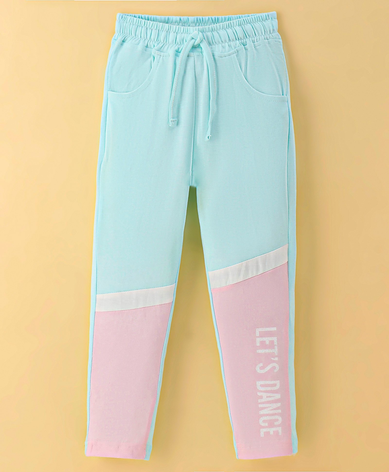 Olio Kids Cotton Knit Full Length Solid Color Cut & Sew Design Track Pant Text Print - Sea Green-image-28