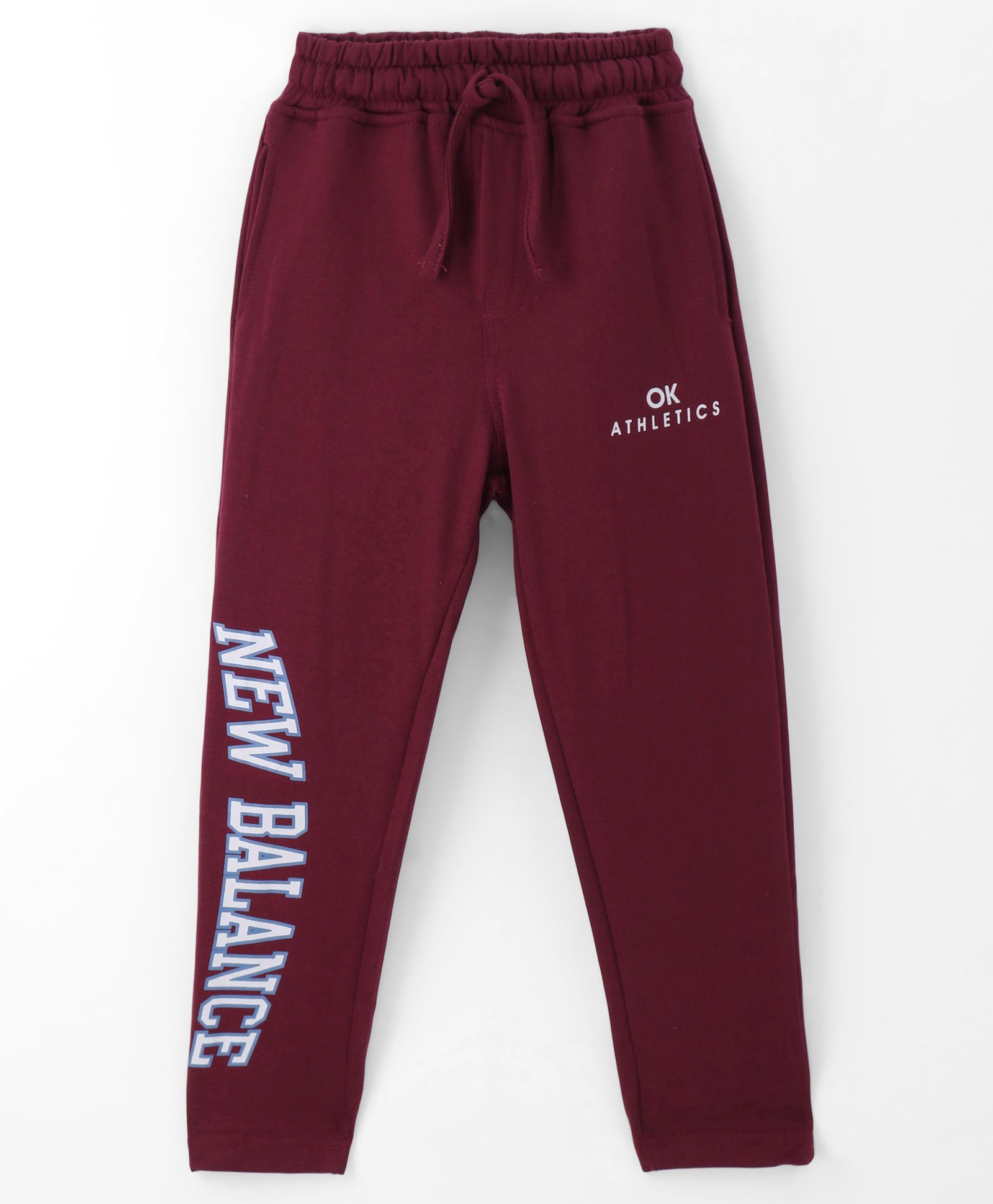 Olio Kids Cotton Knit Full Length Solid Color Track Pant Text Print - Maroon-picture-22