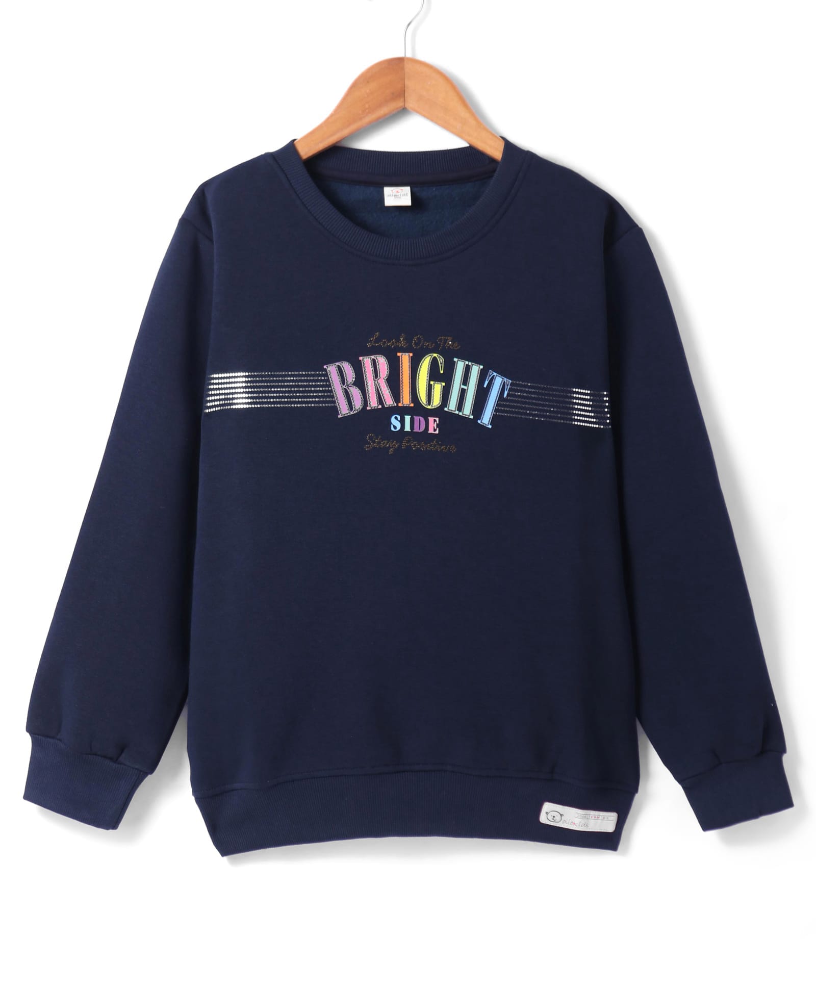 Olio Kids Fleece Knit Full Drop Shoulder Sleeves Sweatshirt with Text Print - Navy Blue-picture-28