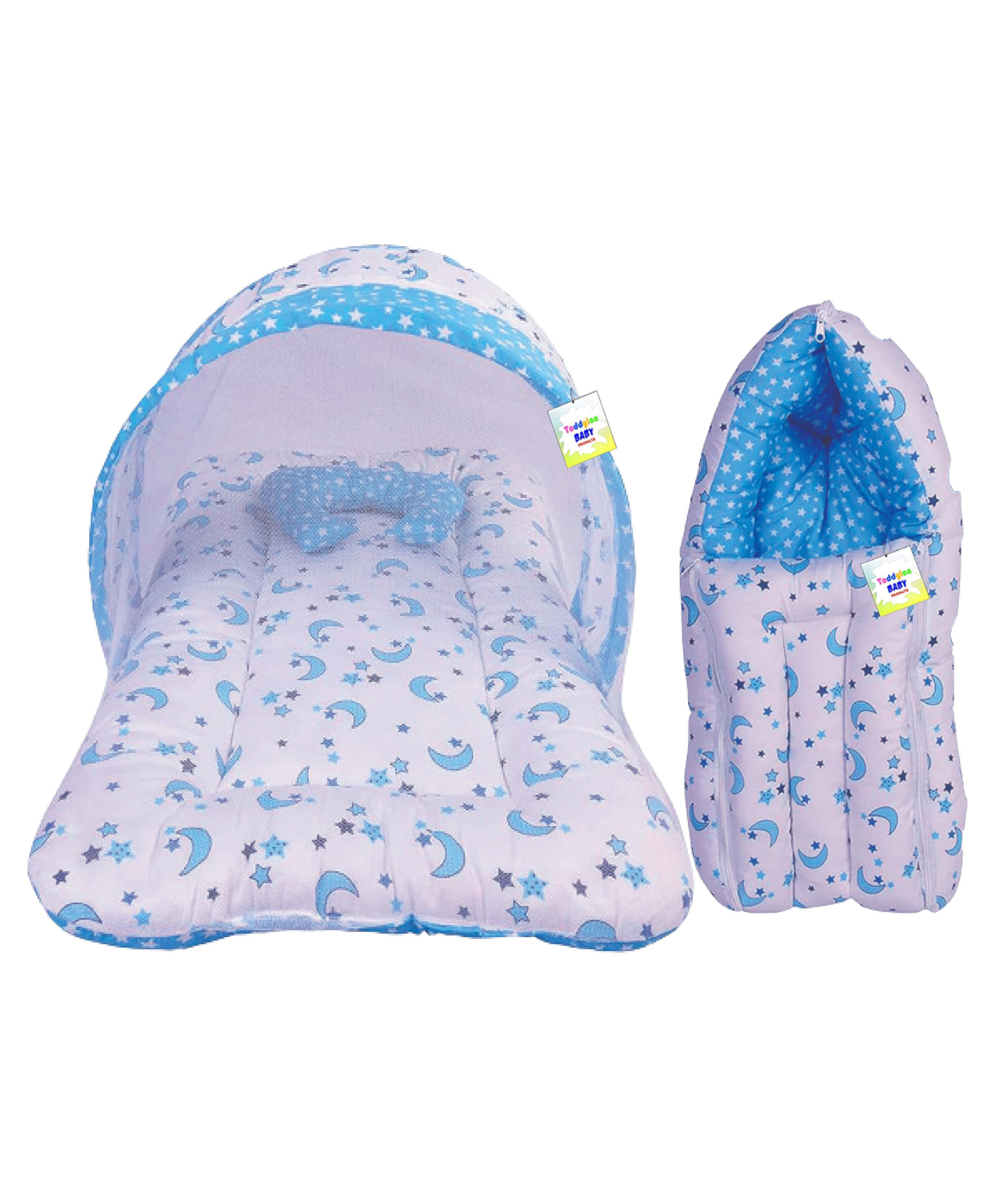 Babytoons Baby Bedding Set New Born Mosquito Net Bed & Sleeping Bag Combo (0-6 Months) Blue-picture-19