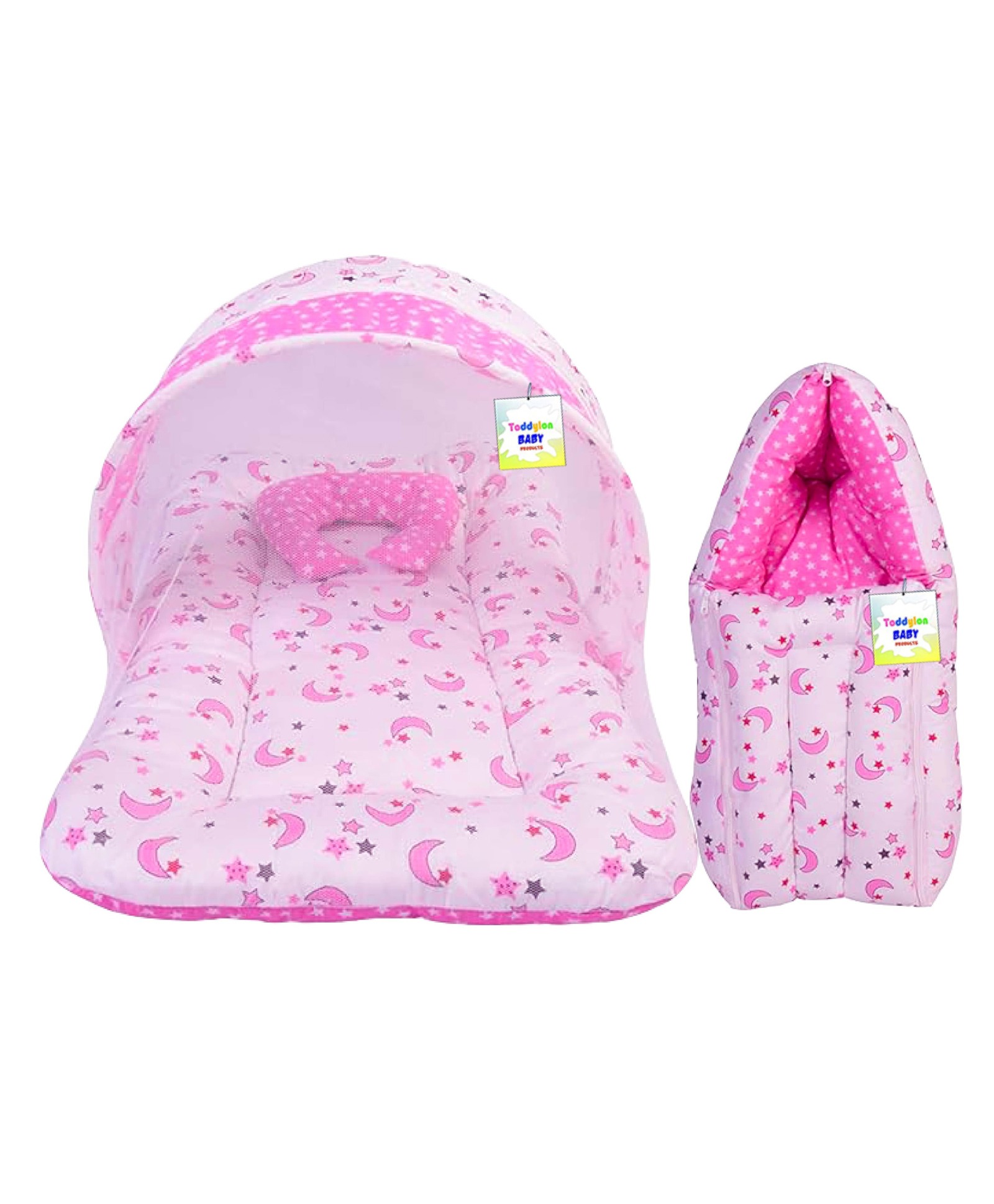 Babytoons Baby Bedding Set New Born Mosquito Net Bed & Sleeping Bag Combo (0-6 Months) Pink-picture-32