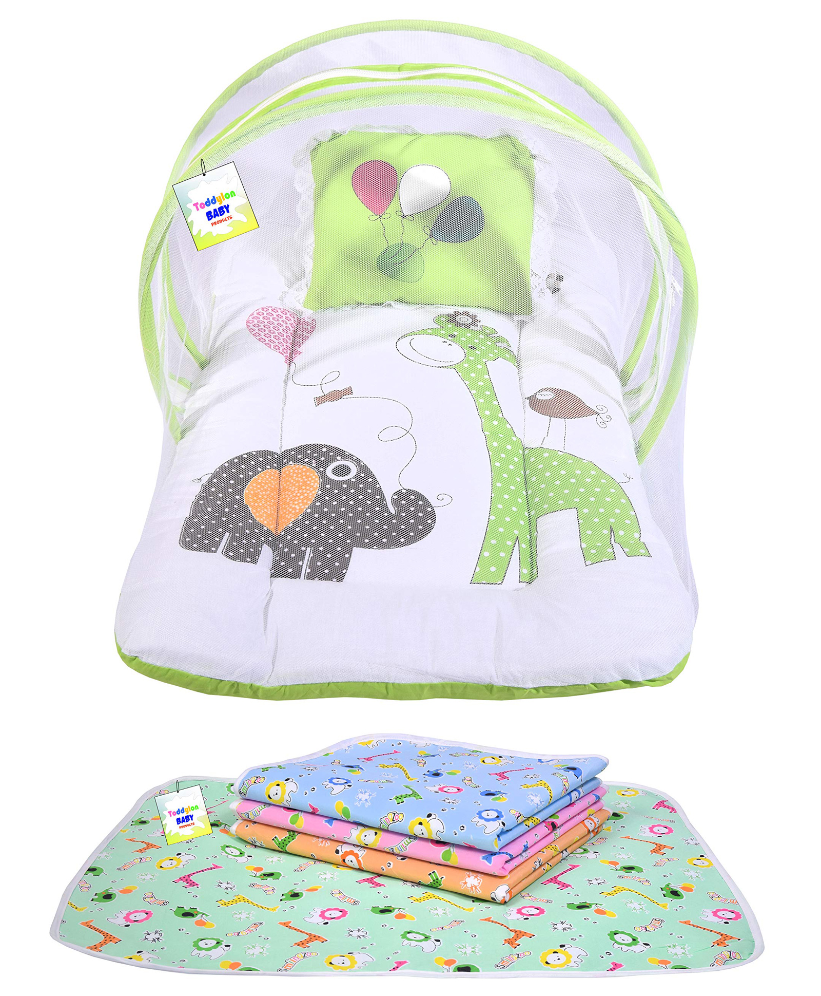 Babytoons Baby Bedding Set Mattress with Net & Nappy Changing Mats (0-Months) Green-picture-20