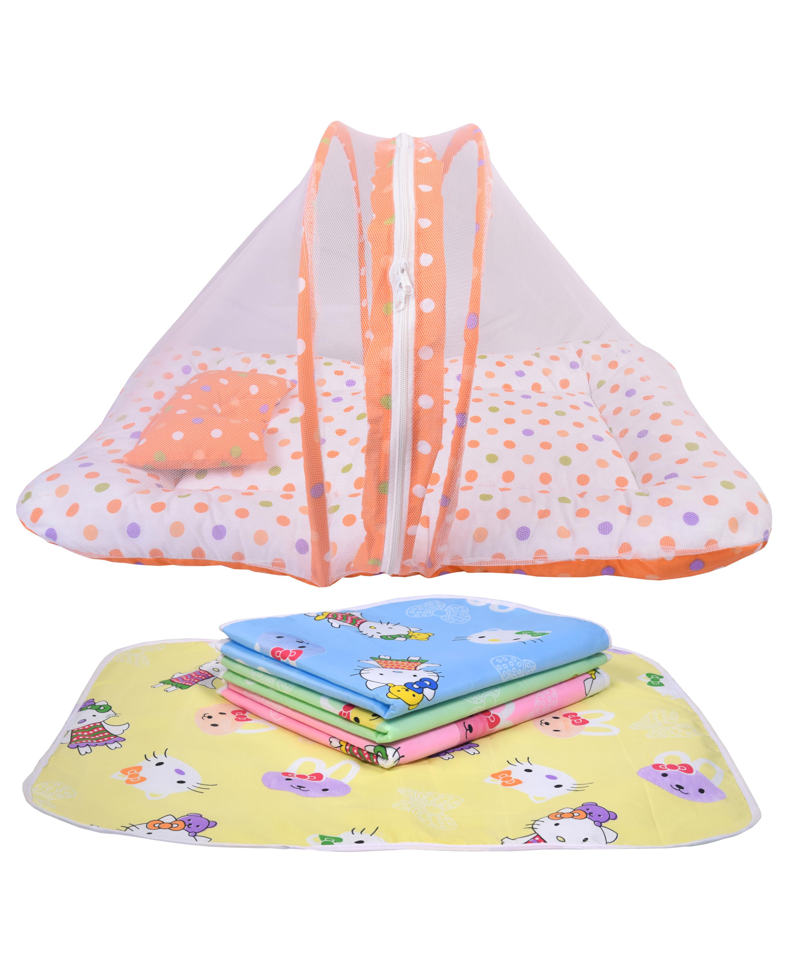 Babytoons New Born Baby Bedding Combo Set Mattress with Mosquito Net and Nappy Changing Mat Sheets (0-6 Months) Pink-picture-39