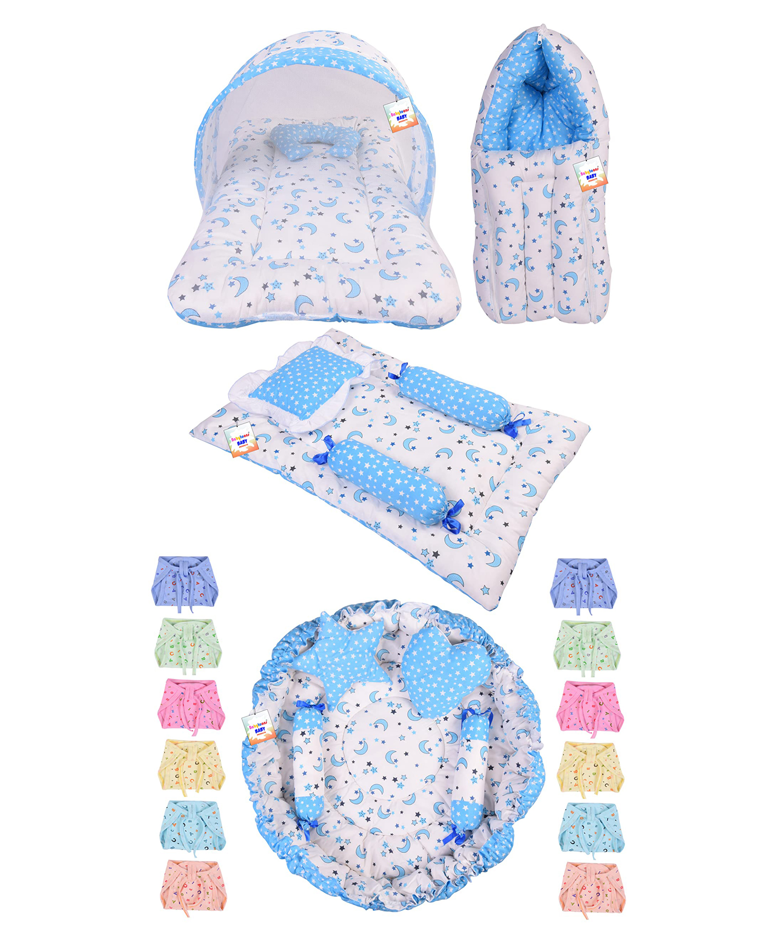 Babytoons New Born Bedding Set Combo & Baby Cloth Nappies (0-6 Months) Blue-image-41