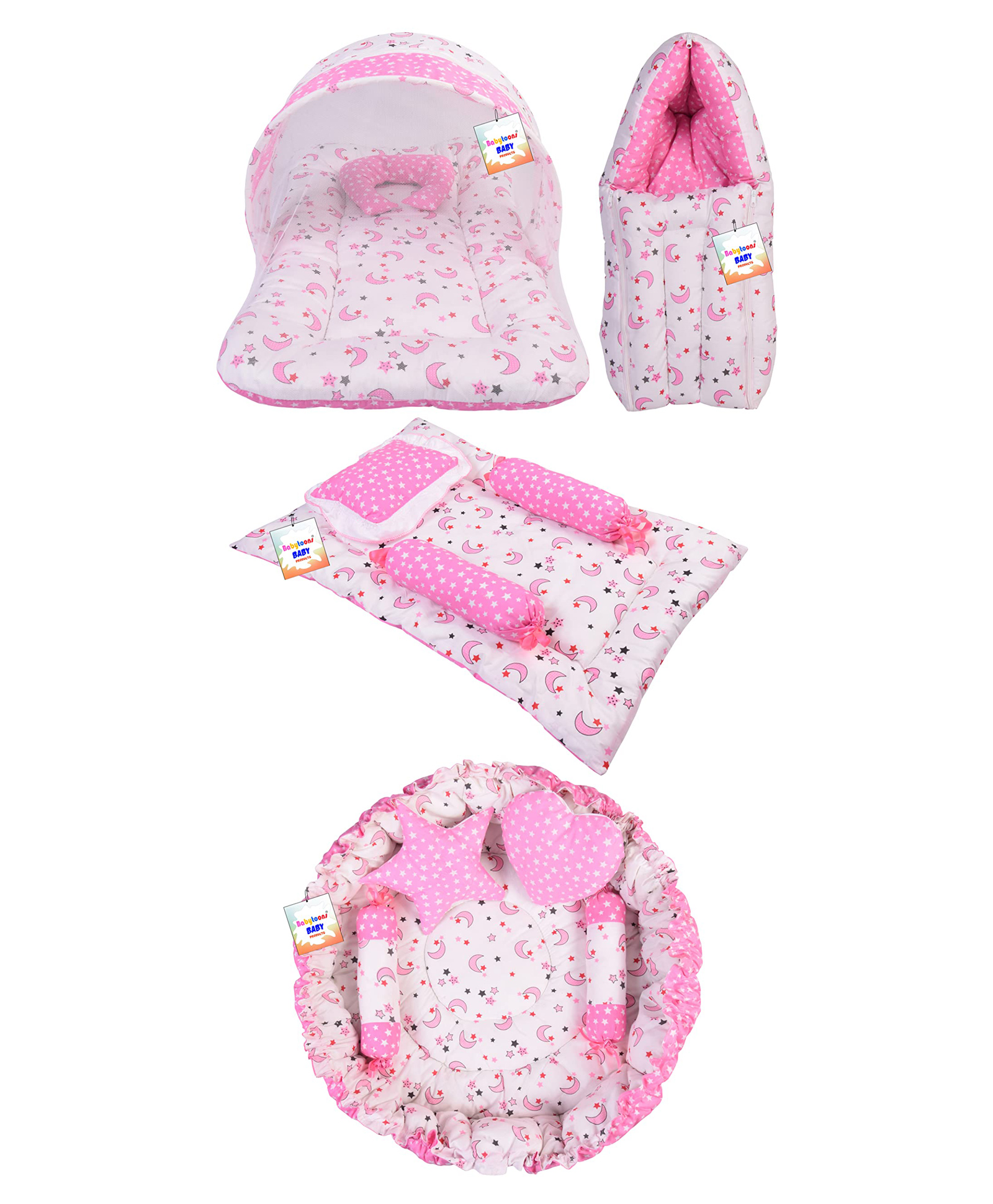 Babytoons Baby Bedding for New Born Sleeping Essential Products Combo (0-6 Months) Pink-picture-0