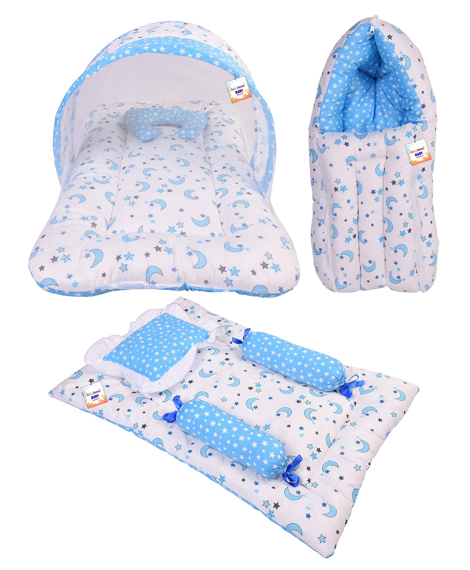 Babytoons Baby Bedding Set Combo for New Born Sleeping Products (0-6 Months, Blue)-image-1