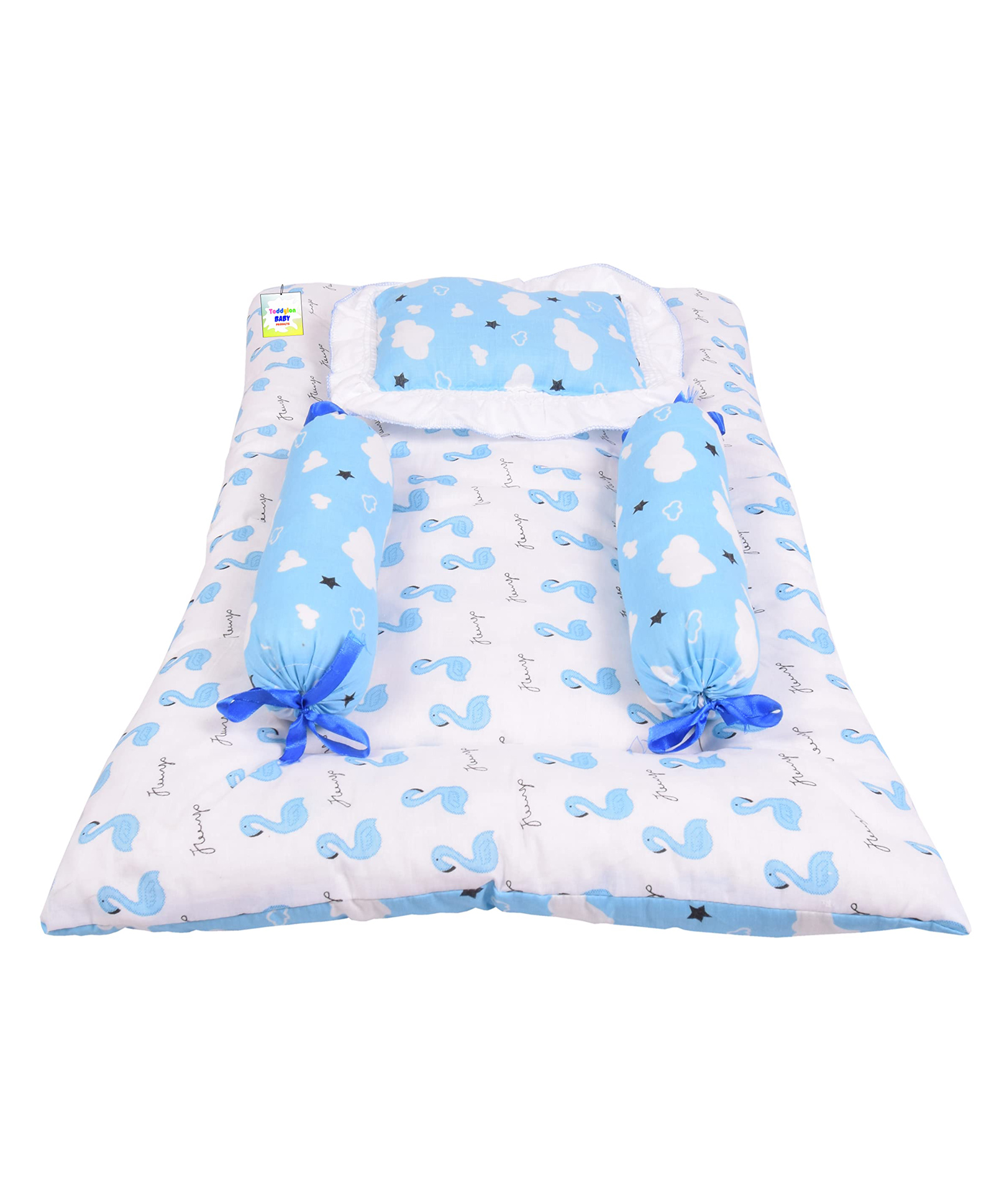 Babytoons Baby Bedding Set New Born Gaddi with Pillows (0-6 Months) Blue-picture-29