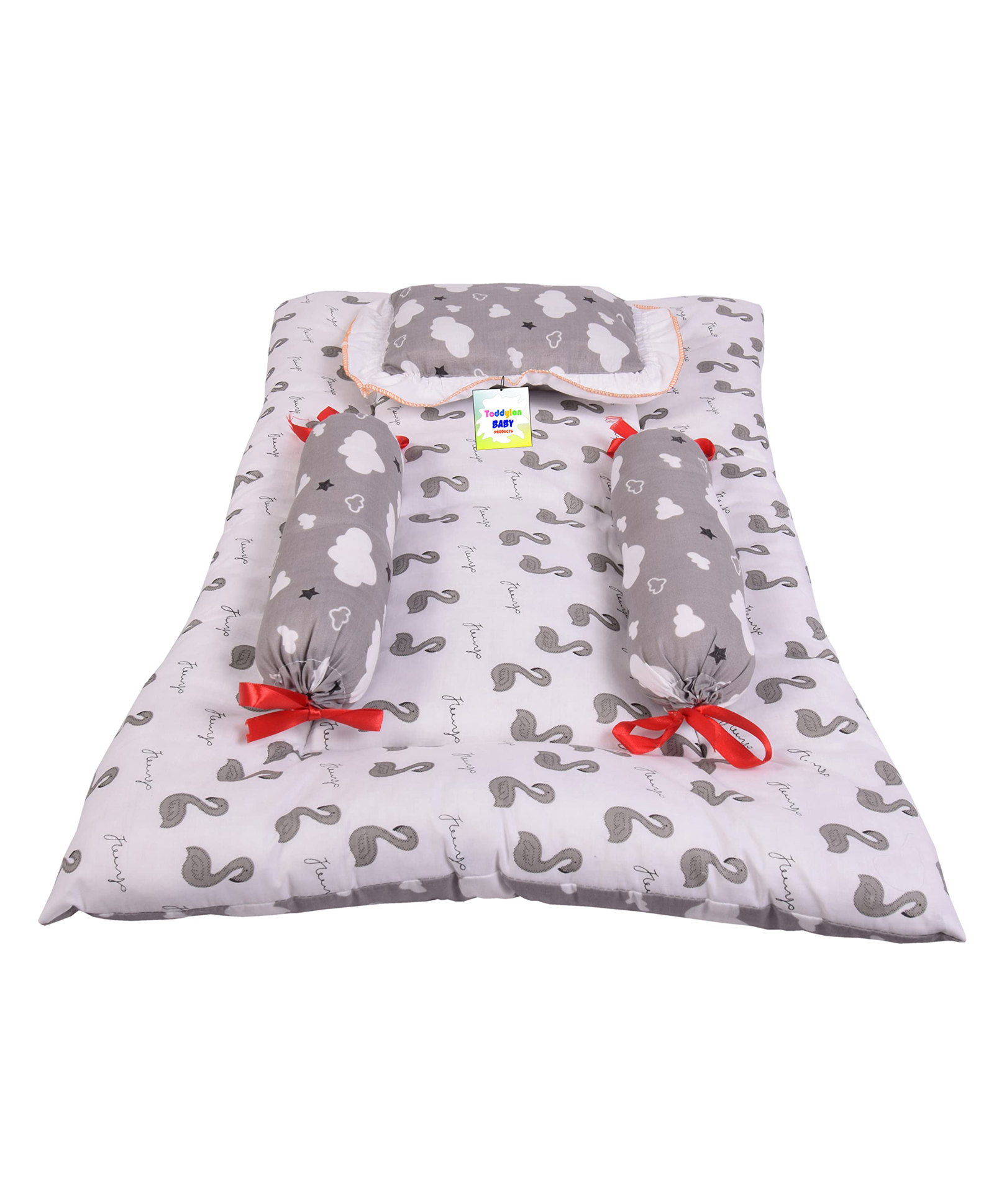 Babytoons Baby Bedding Set New Born Gaddi with Pillows (0-6 Months) Grey-picture-33