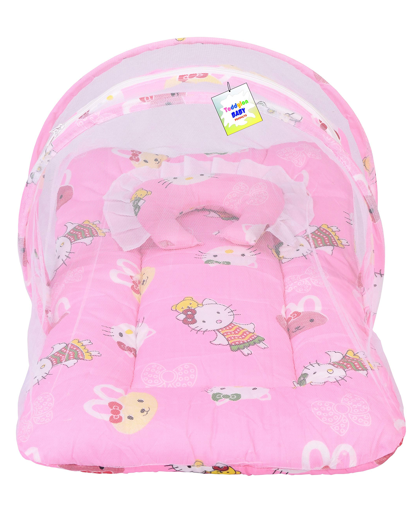 Babytoons New Born Baby Bedding Set Mattress with Mosquito Net and Pillow (0-6 Months) Pink-image-13