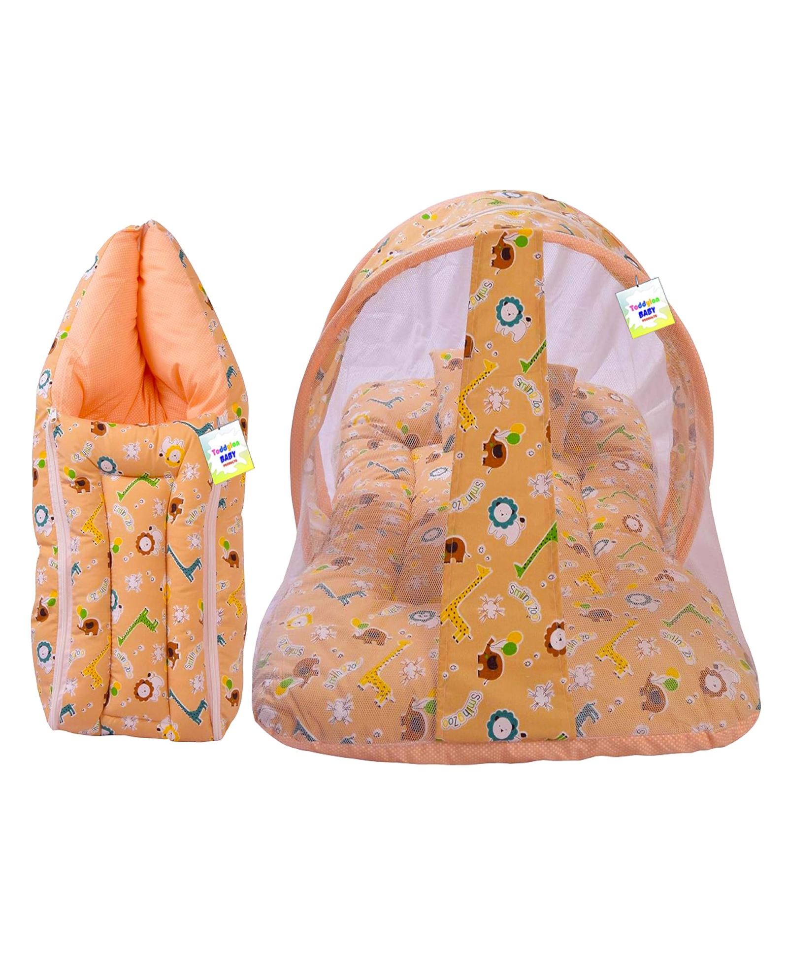 Babytoons New Born Baby Bedding Set Mosquito Net Bed & Sleeping Bag Combo for 0-6 Months Baby, Orange-picture-22