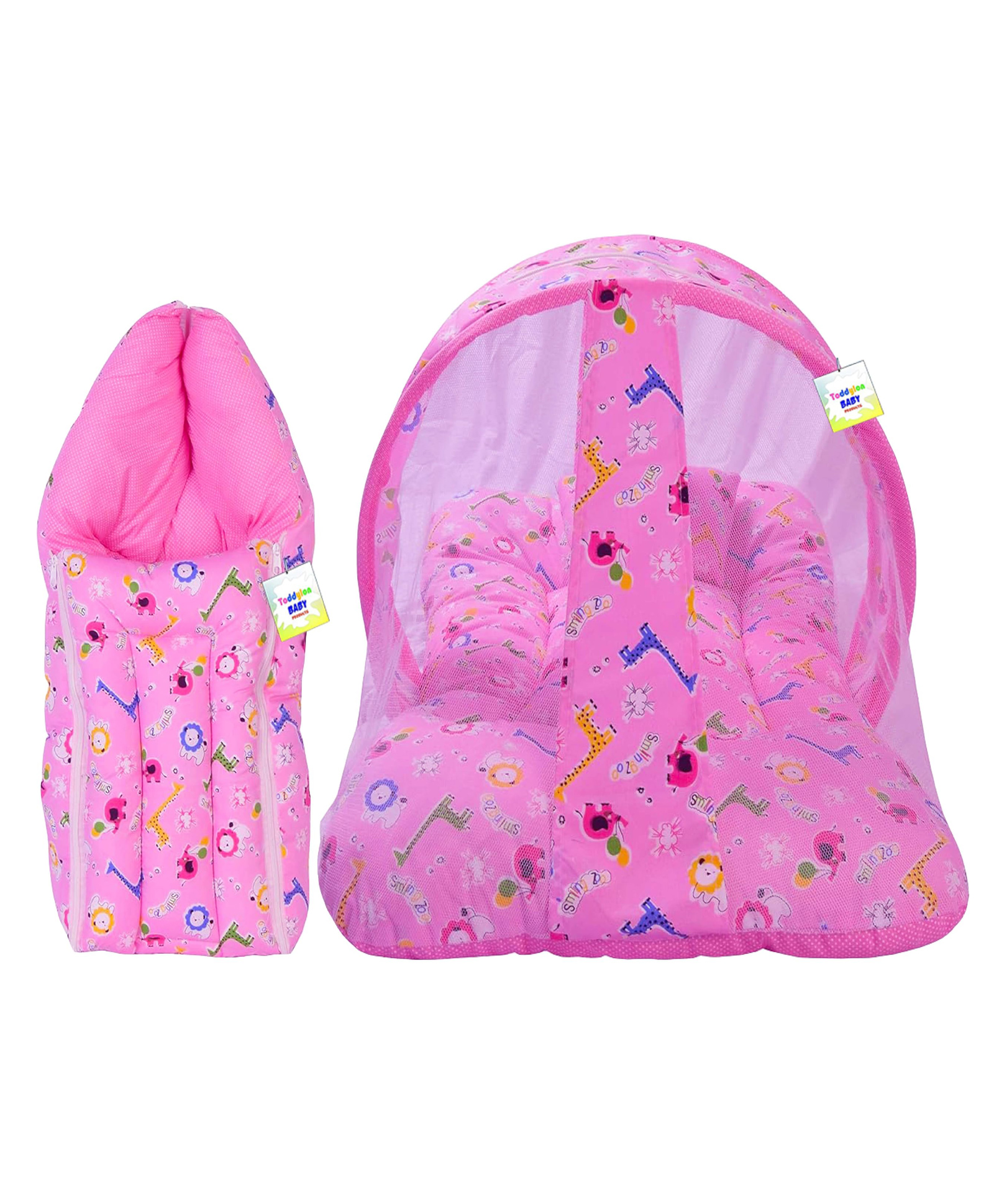 Babytoons New Born Baby Bedding Set Mosquito Net Bed & Sleeping Bag Combo for 0-6 Months Baby, Pink-picture-40
