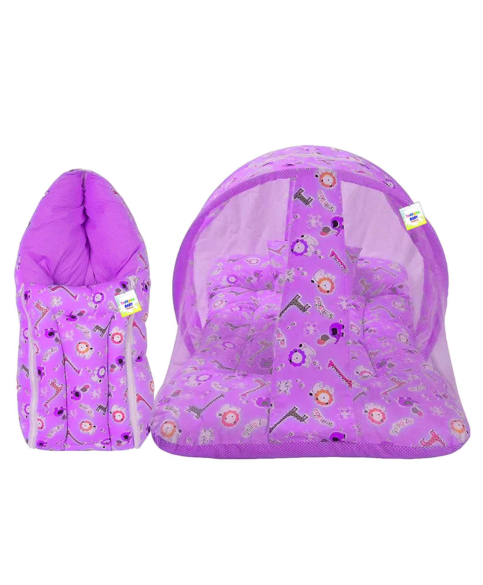 Babytoons New Born Baby Bedding Set Mosquito Net Bed & Sleeping Bag Combo for 0-6 Months Baby, Purple-picture-39