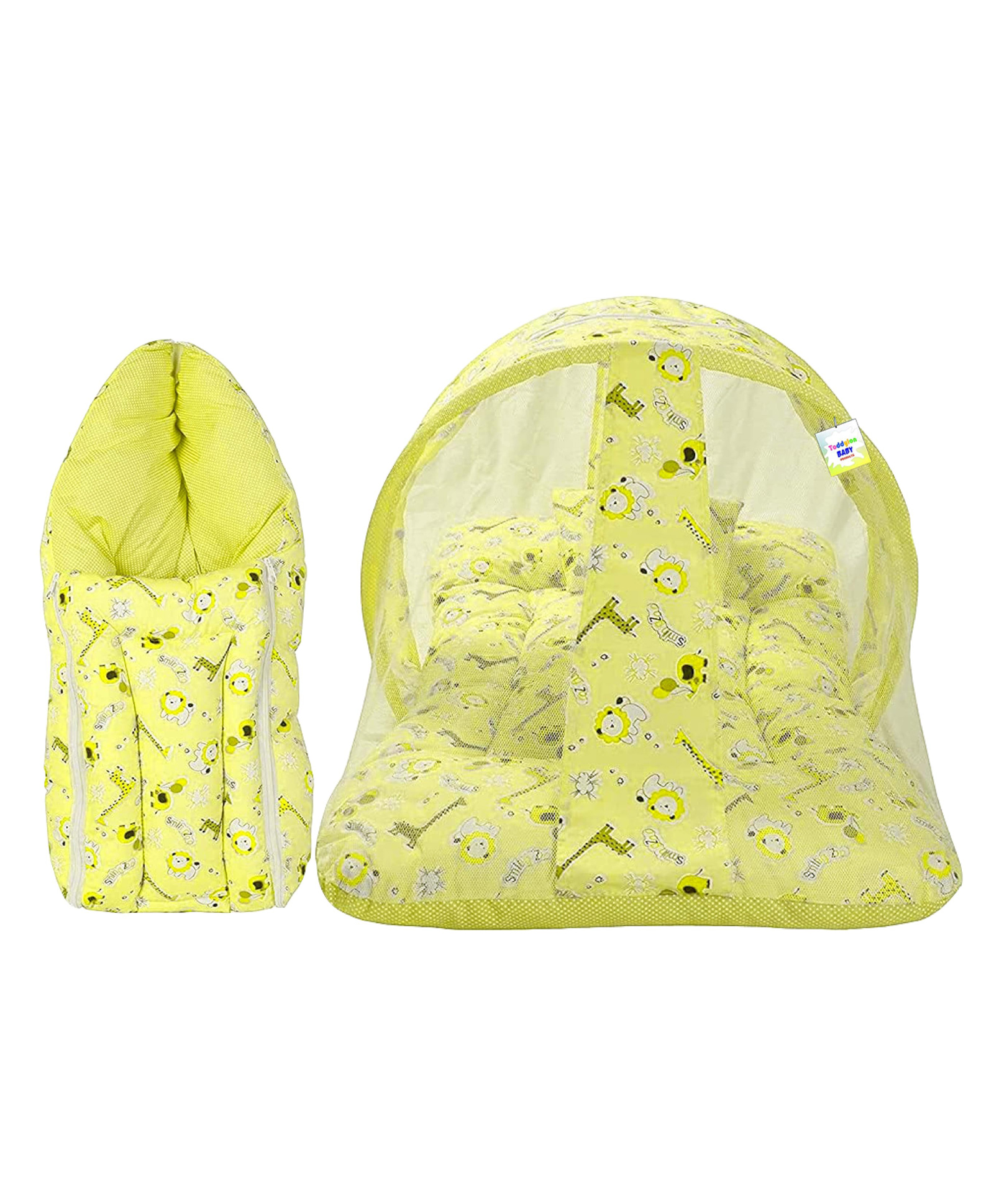 Babytoons New Born Baby Bedding Set Mosquito Net Bed & Sleeping Bag Combo for 0-6 Months Baby, Yellow-picture-38