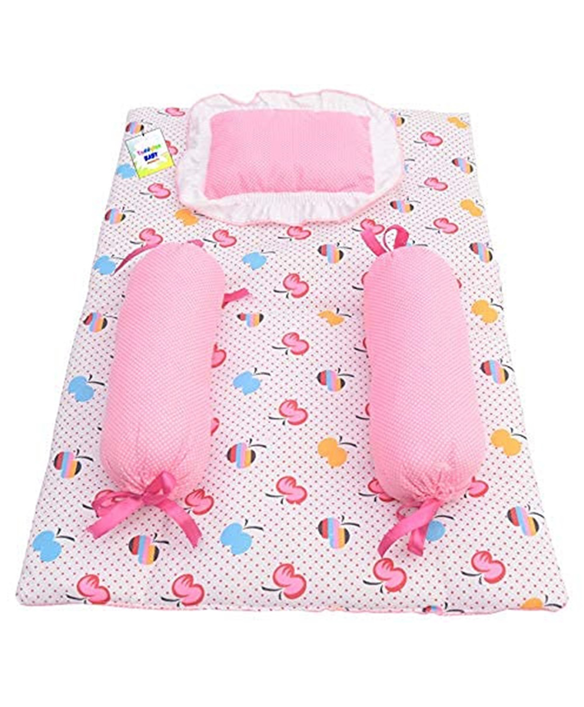 Babytoons Baby Bedding Set New Born Mattress Gaddi with Pillow & Bolsters (0-6 Months) Light Pink-image-7