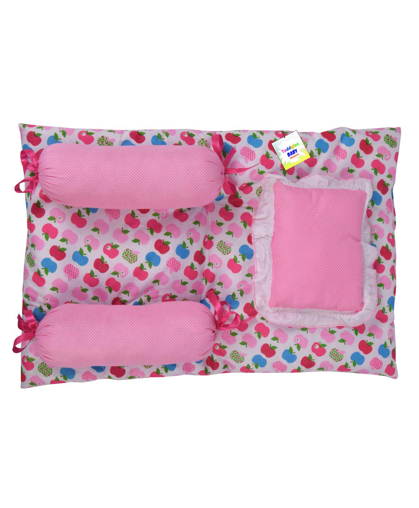 Babytoons Baby Bedding Set New Born Mattress Gaddi with Pillow & Bolsters (0-6 Months) Pink-image-41