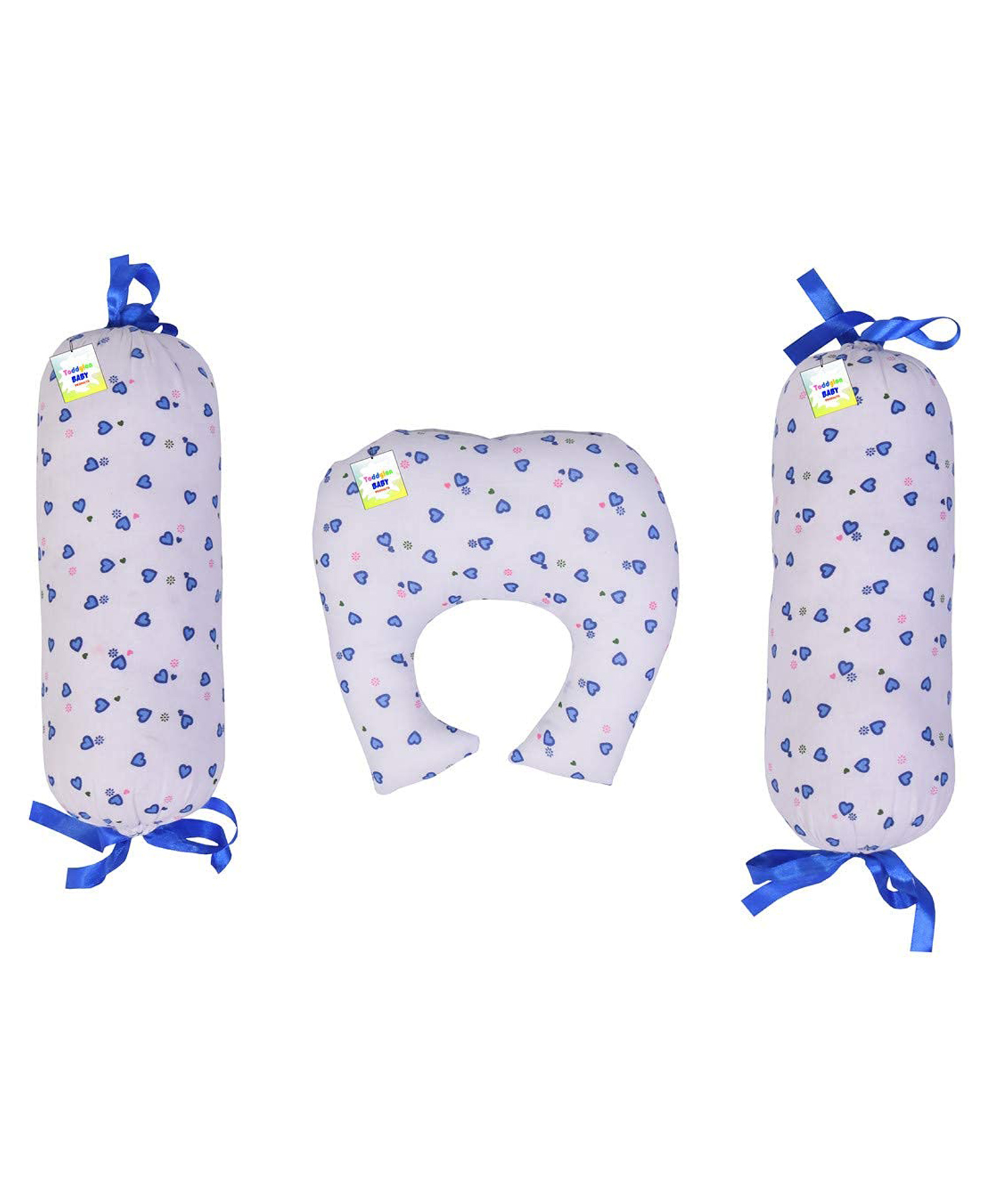Babytoons New Born Baby Pillow for Head Shaping with 2 Matching Lot Pillows/Bolsters (0-6 Months) (Blue & White)-picture-32