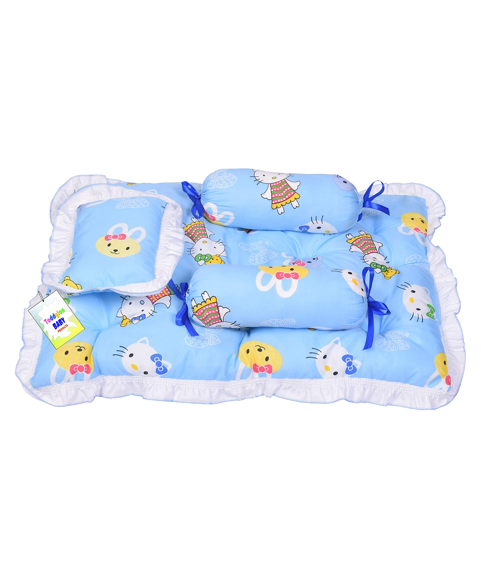 Babytoons Baby Bedding Set New Born Mattress Gaddi with Pillow & Bolsters (0-6 Months) Blue-picture-49