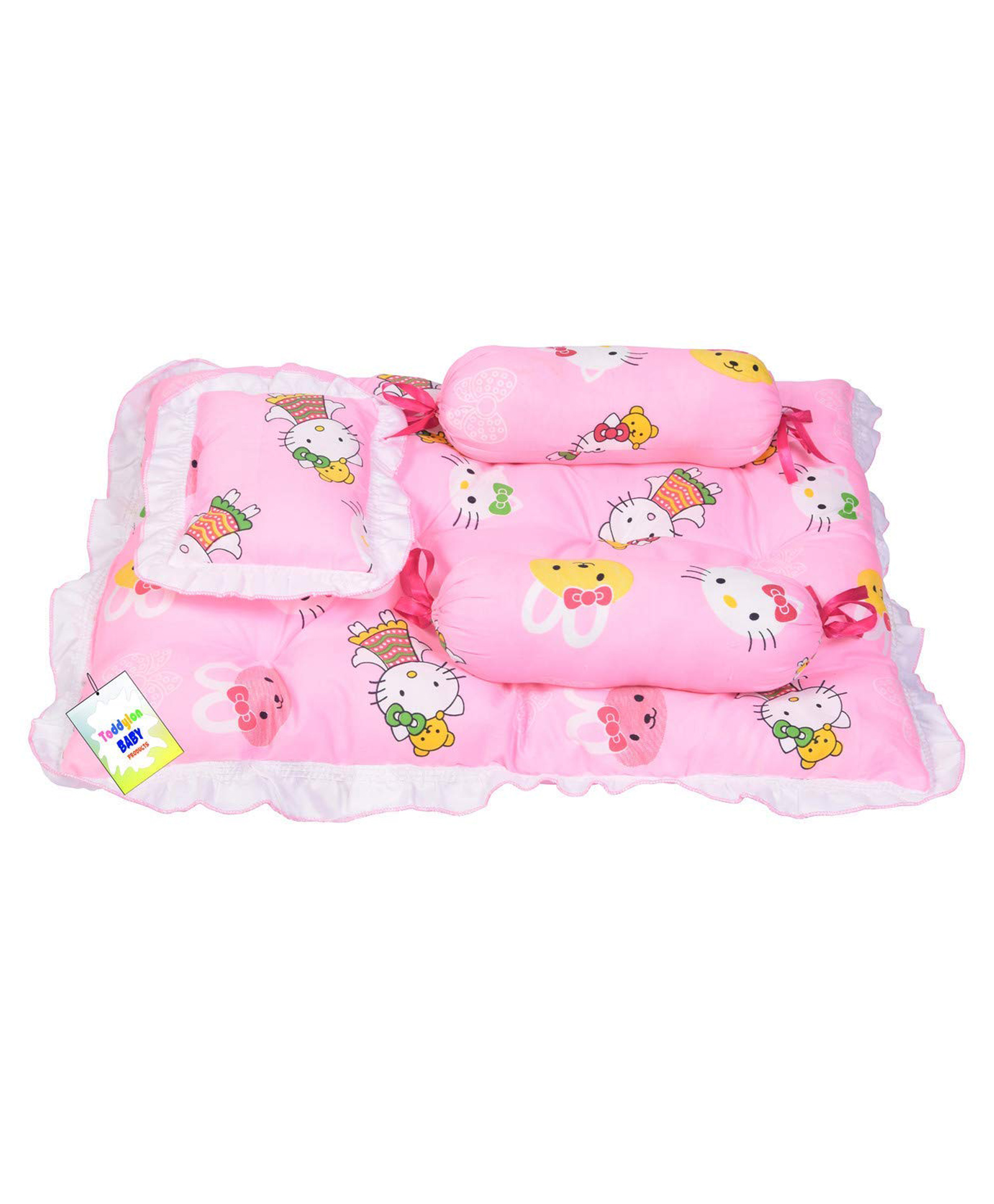 Babytoons Baby Bedding Set New Born Mattress Gaddi with Pillow & Bolsters (0-6 Months) Pink-image-38