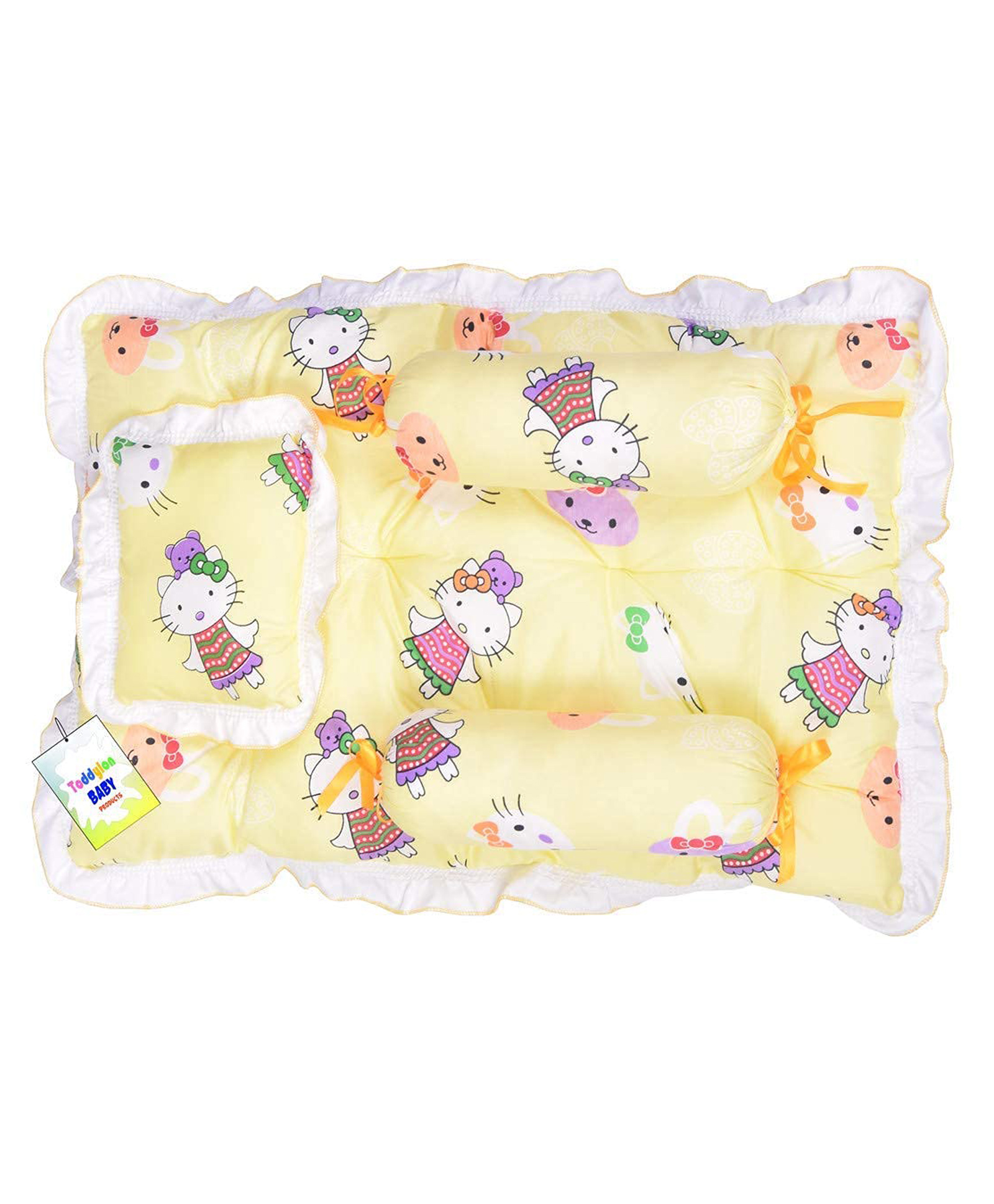 Babytoons Baby Bedding Set New Born Mattress Gaddi with Pillow & Bolsters (0-6 Months) Yellow-image-10
