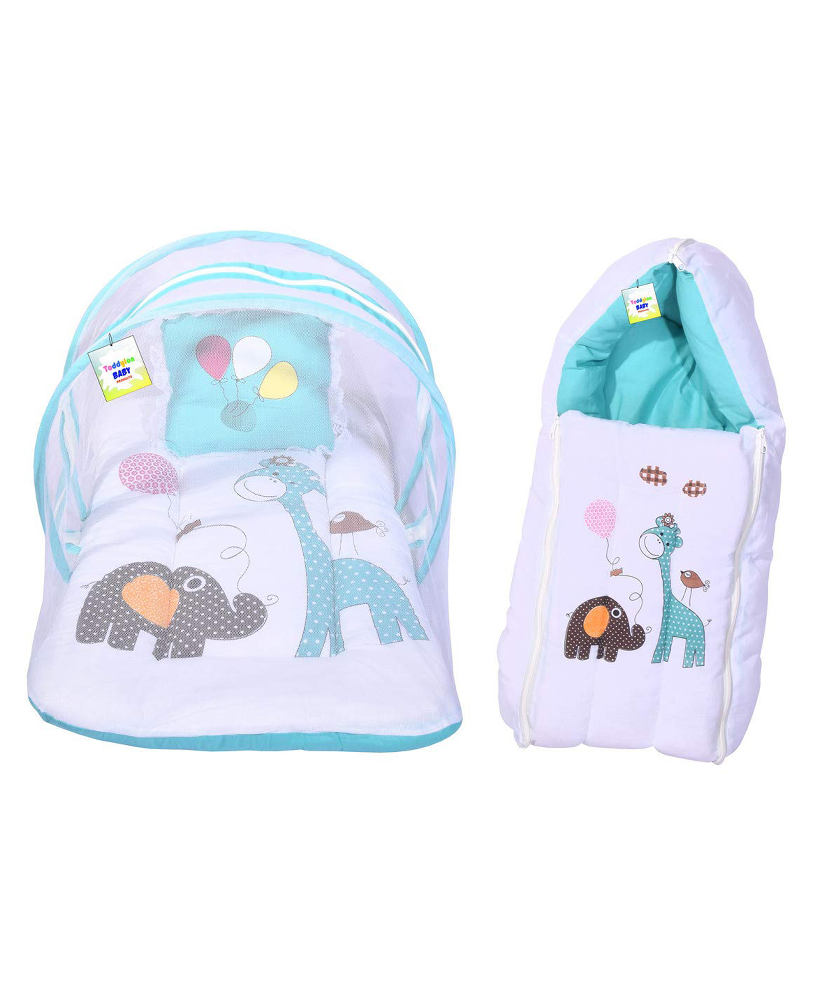 Babytoons Baby Net Bedding & Sleeping Bag Gift Combo (0-6 Months) Blue-image-5