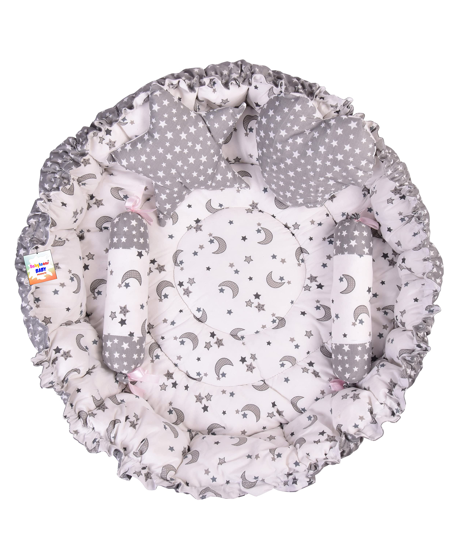 Babytoons Baby Nest for New Born Reversible Bed Sleeping Bedding Set (0-6 Months, Grey)-image-19