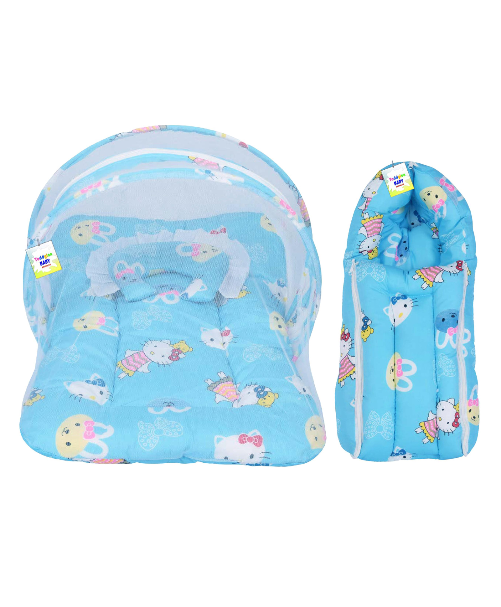 Babytoons Baby Mattress with Mosquito Net & Sleeping Bag Combo Bedding Set (0-6 Months) Blue-image-27