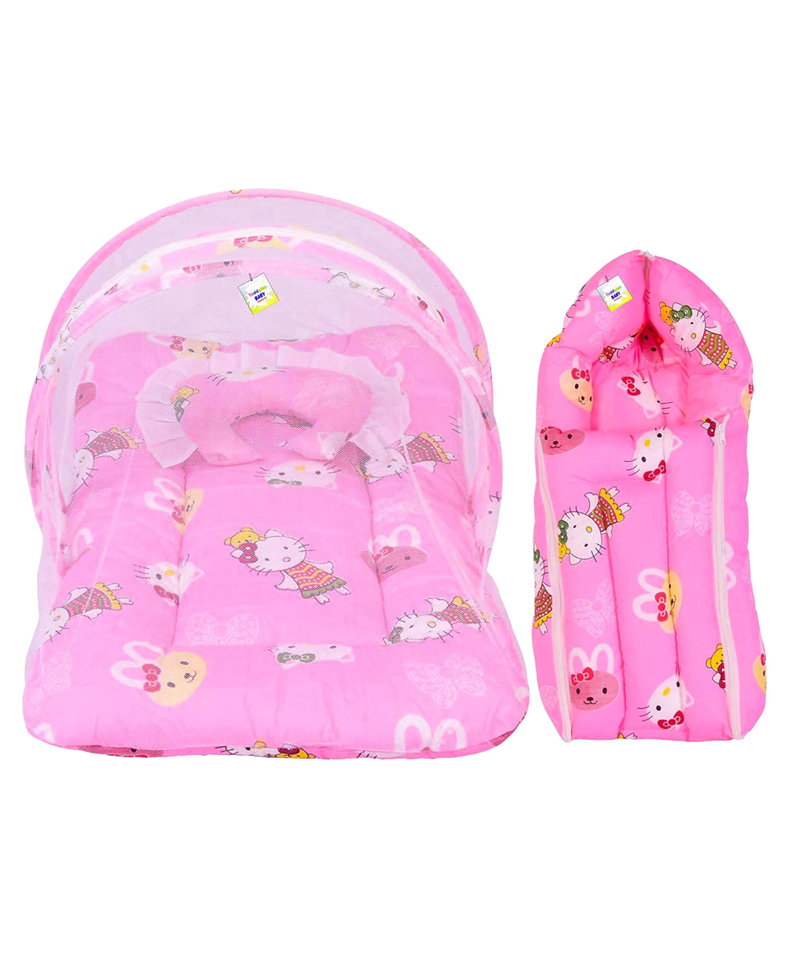 Babytoons New Born Baby Bedding Set Combo Mattress with Mosquito Net & Sleeping Bag (0-6 Months) Pink-picture-37