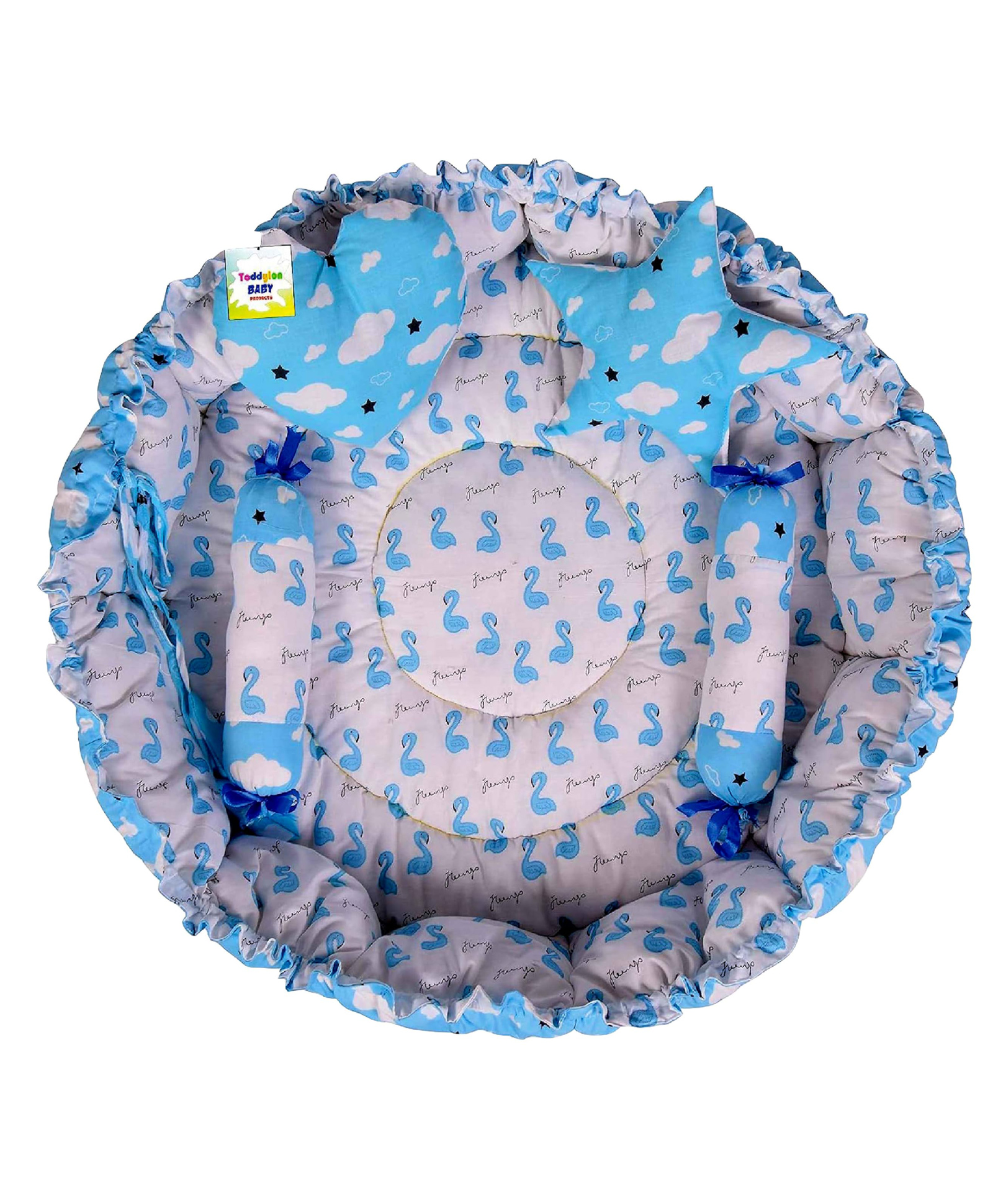 Babytoons Baby Bedding Set New Born Reversible Nest Bed with Pillows (0-6 Months) Blue-image-49