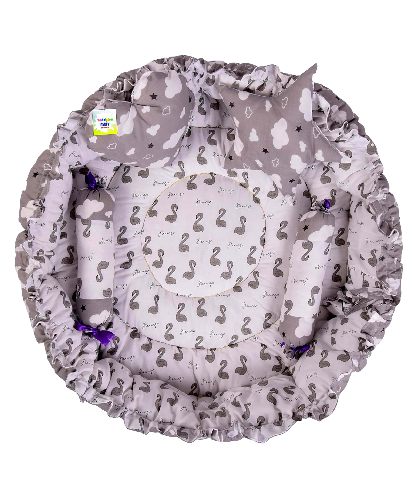 Babytoons Baby Bedding Set New Born Reversible Nest Bed with Pillows (0-6 Months) Grey-image-42