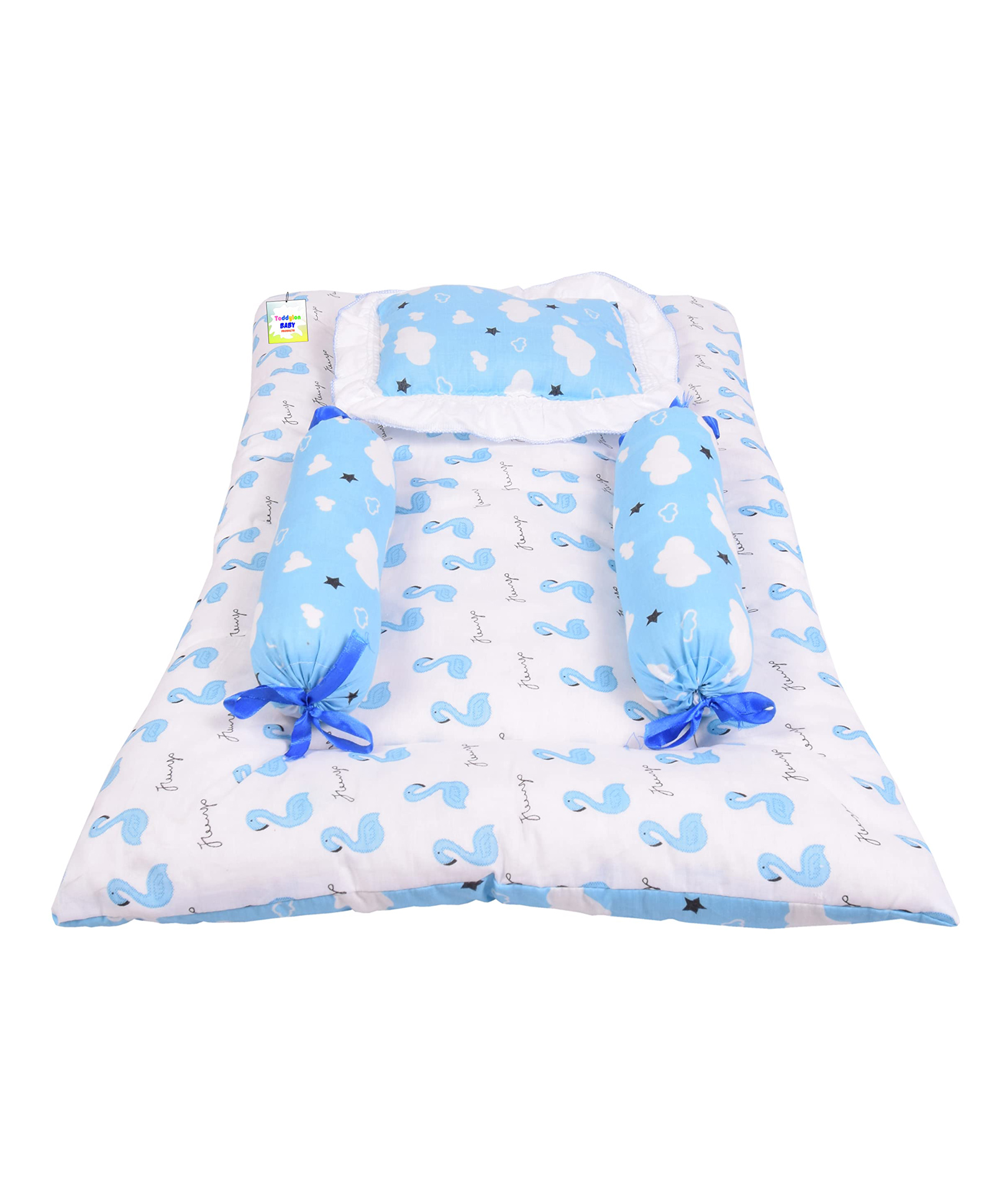 Babytoons Baby Bedding Set New Born Gaddi with Pillows (0-6 Months) Blue-picture-34