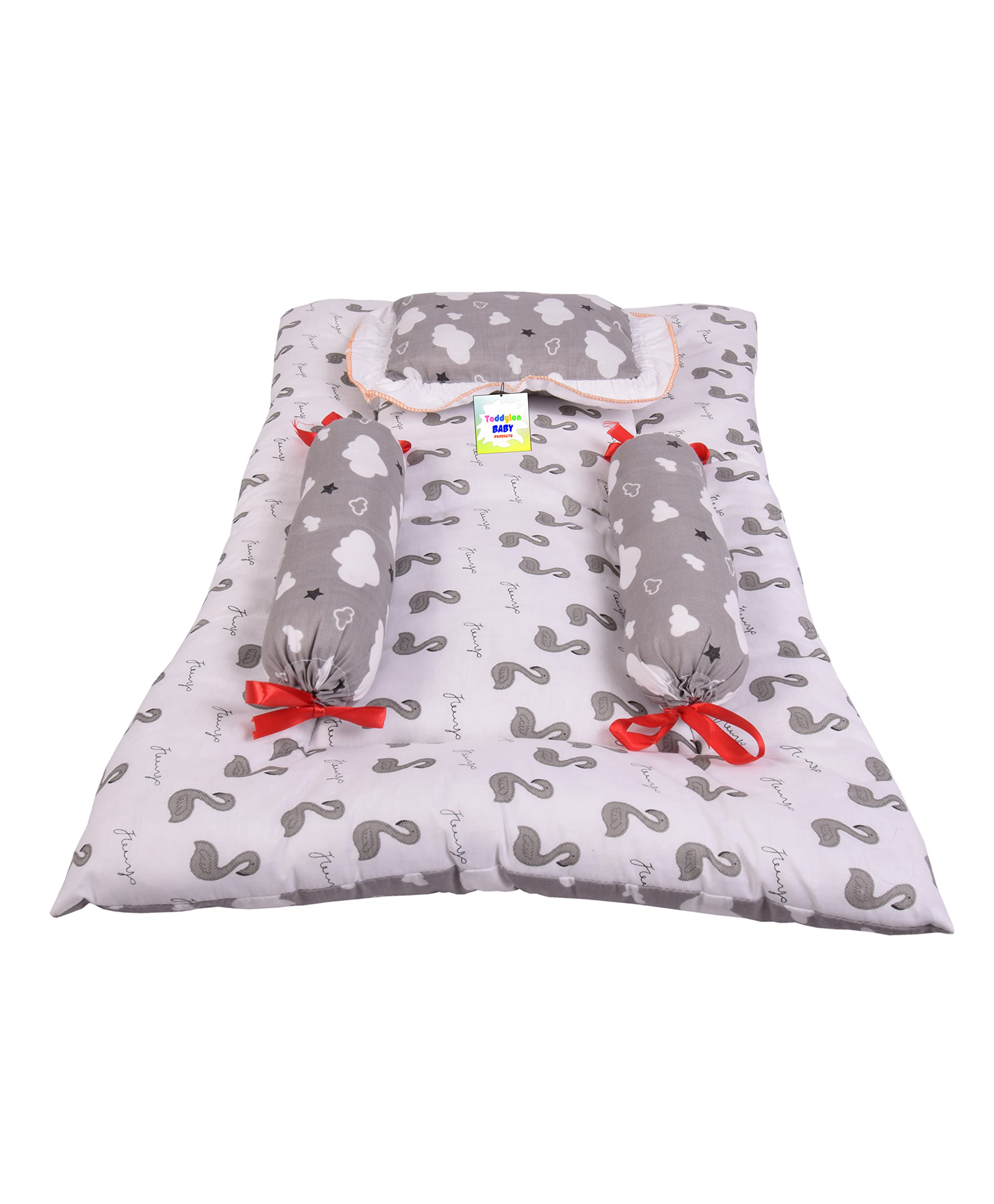 Babytoons Baby Bedding Set New Born Gaddi with Pillows (0-6 Months) Grey-picture-32