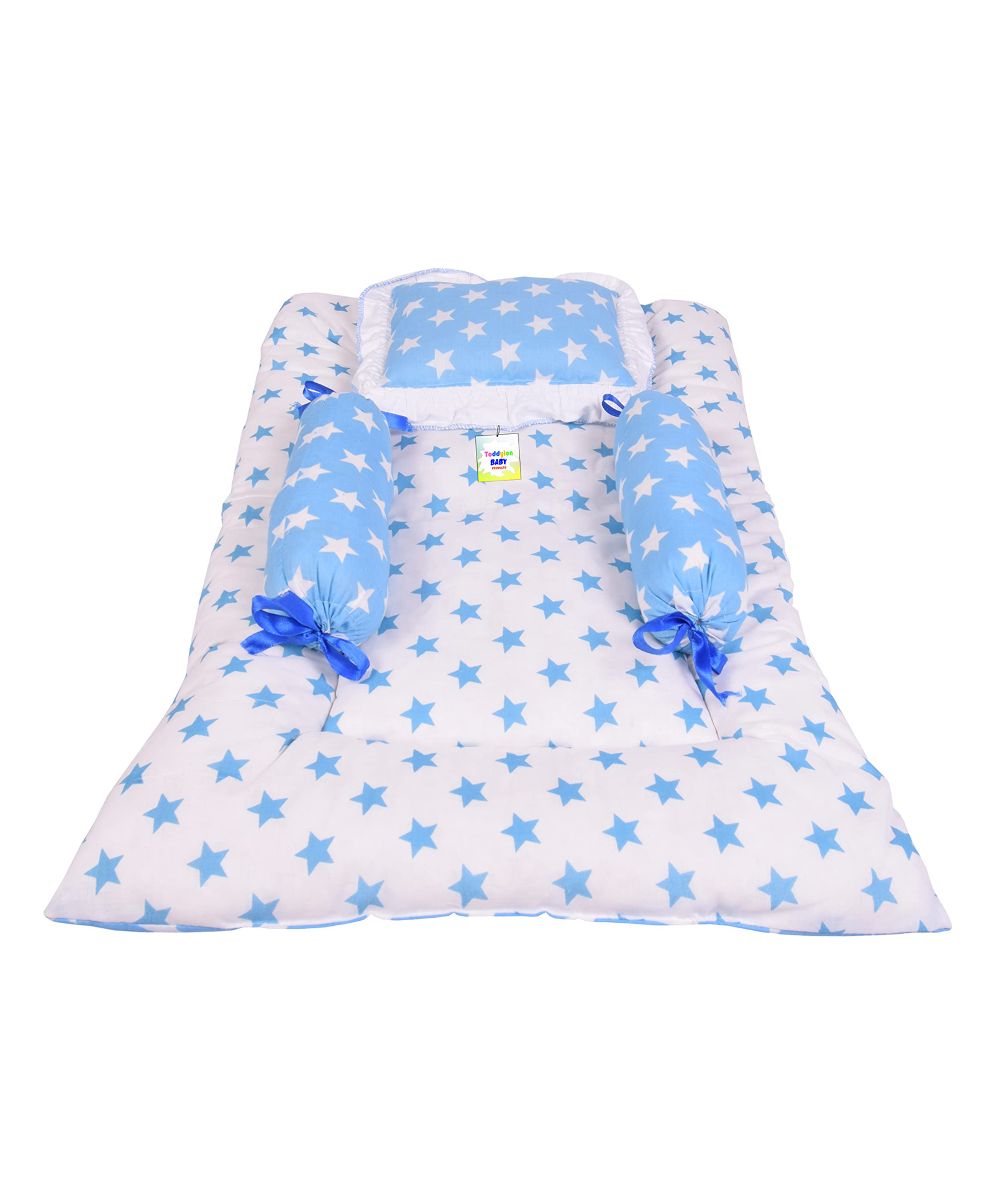 Babytoons Bedding Set for New Born Baby Gadda with Pillow & Side Bolsters (0-6 Months) Blue-picture-46