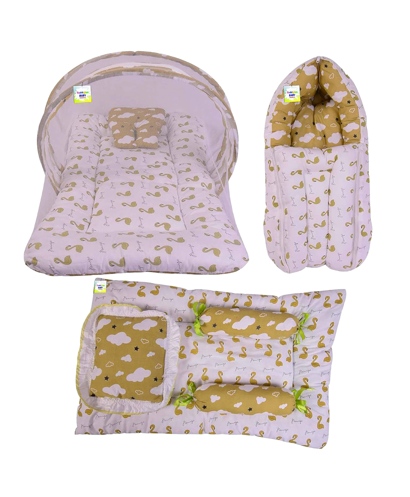 Babytoons Baby Bedding Combo Mattress with Net | Sleeping Bag | 4 Pcs Gaddi Set (0-6 Months) Green-picture-47