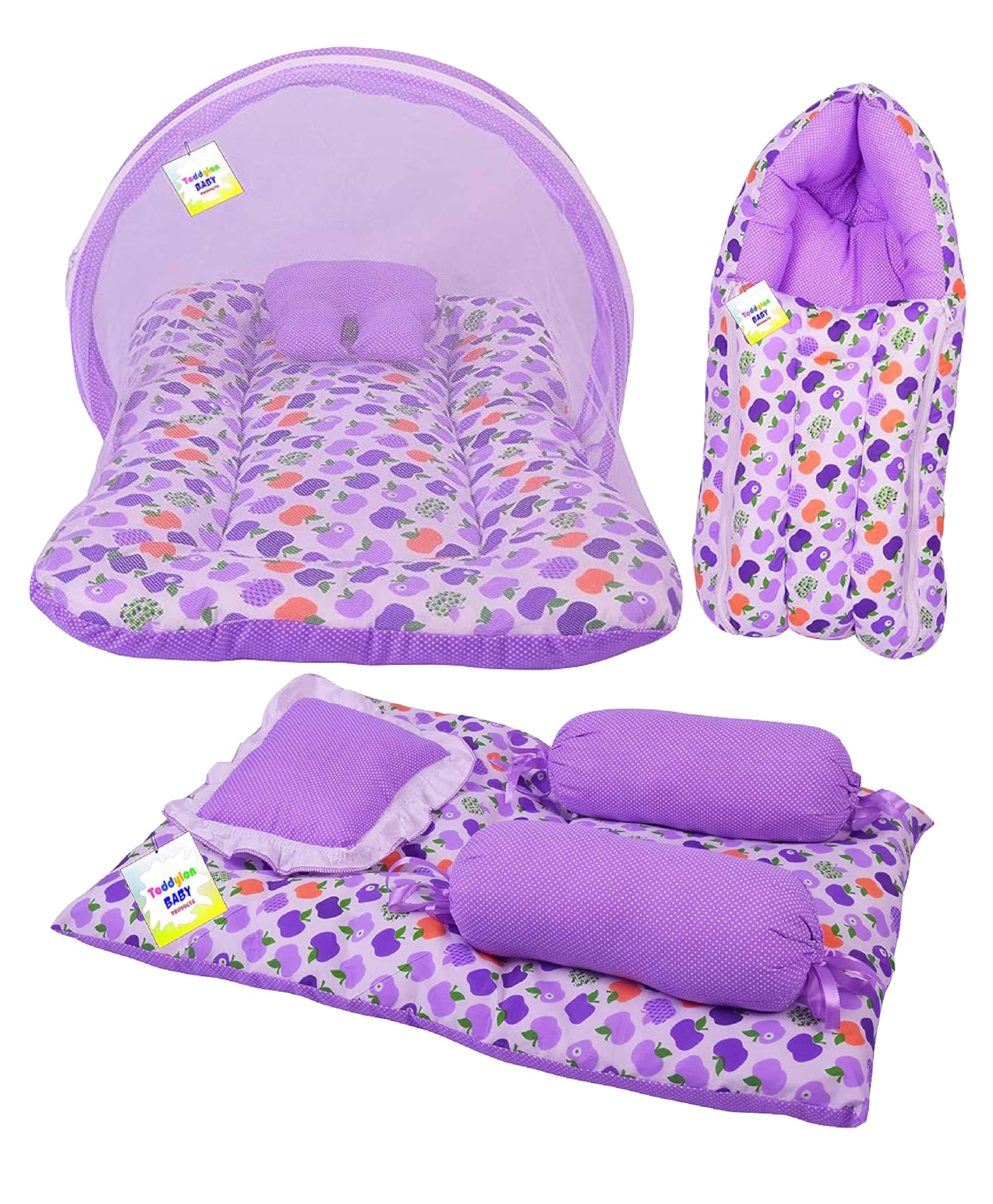 Babytoons New Born Baby Bedding Set Mosquito Net Bed Sleeping Bag & Gaddi Set (0-6 Months) Purple-picture-44