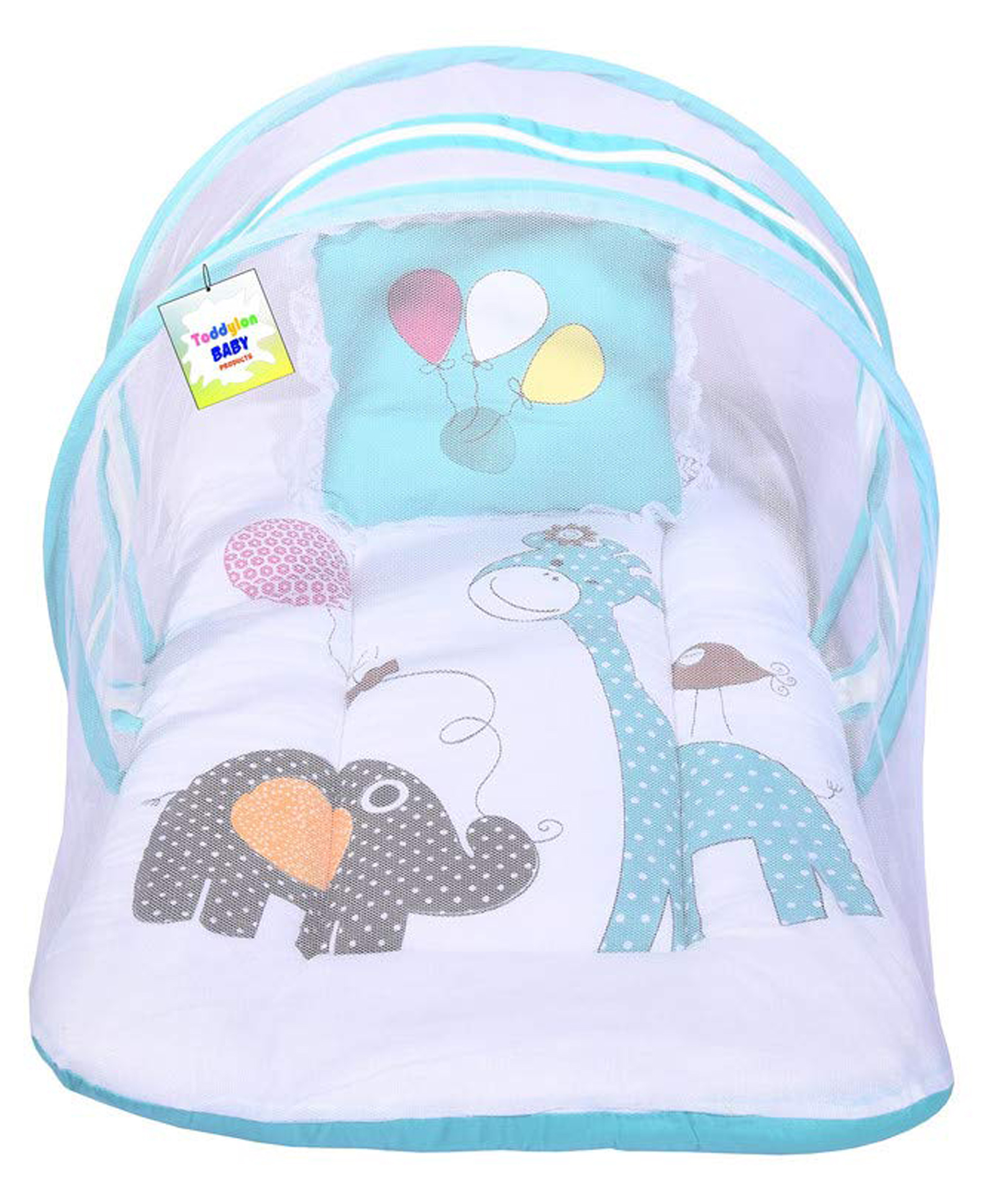 Babytoons Baby Bed New Born Mattress with Mosquito Net & Pillow (0-6 Months) Blue-image-30
