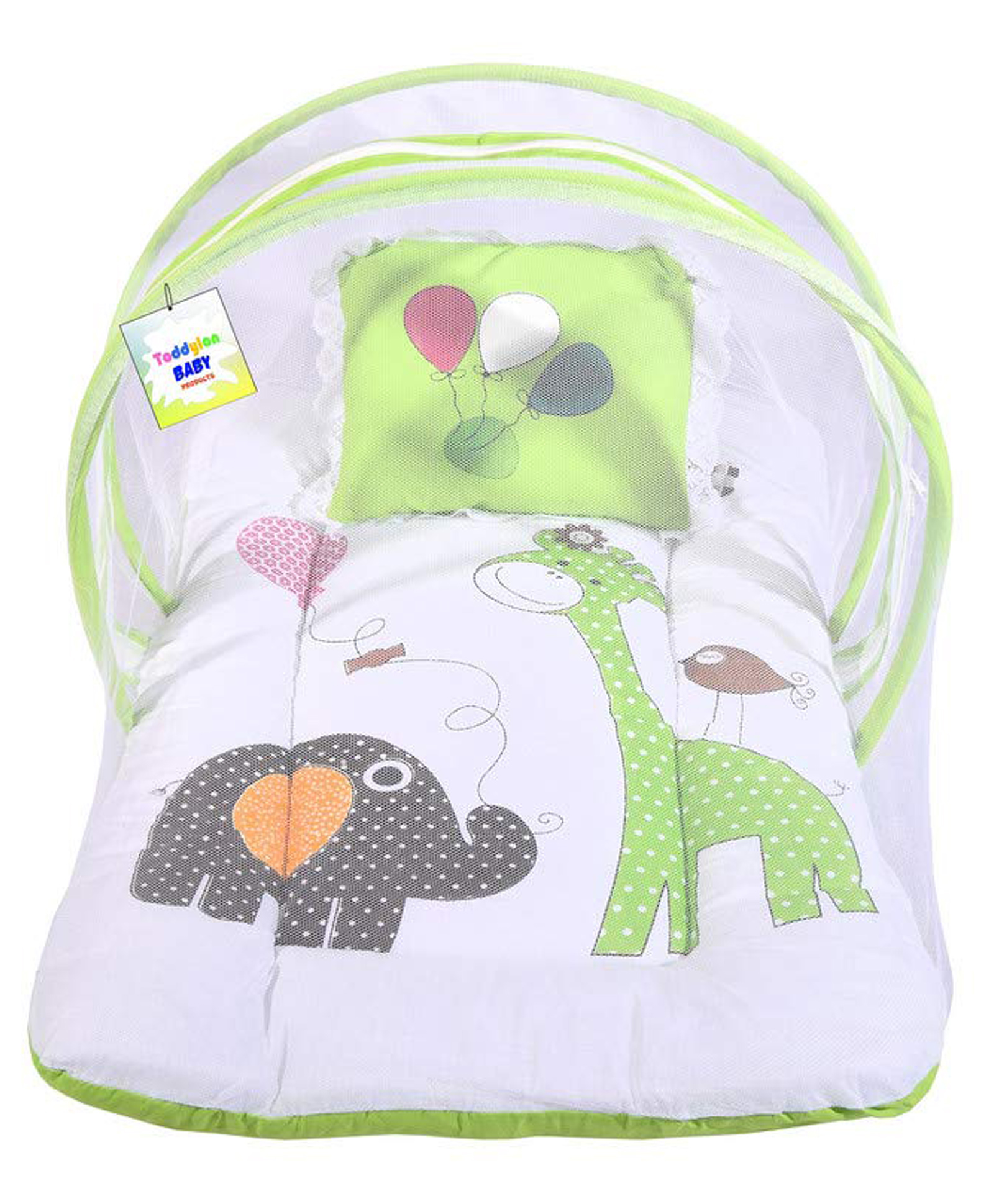 Babytoons Baby Bed New Born Mattress with Mosquito Net & Pillow (0-6 Months) Green-picture-47