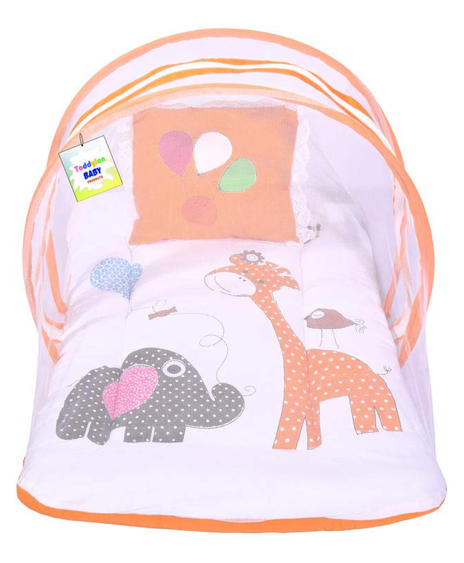 Babytoons Baby Bed New Born Mattress with Mosquito Net & Pillow (0-6 Months) Orange-picture-46