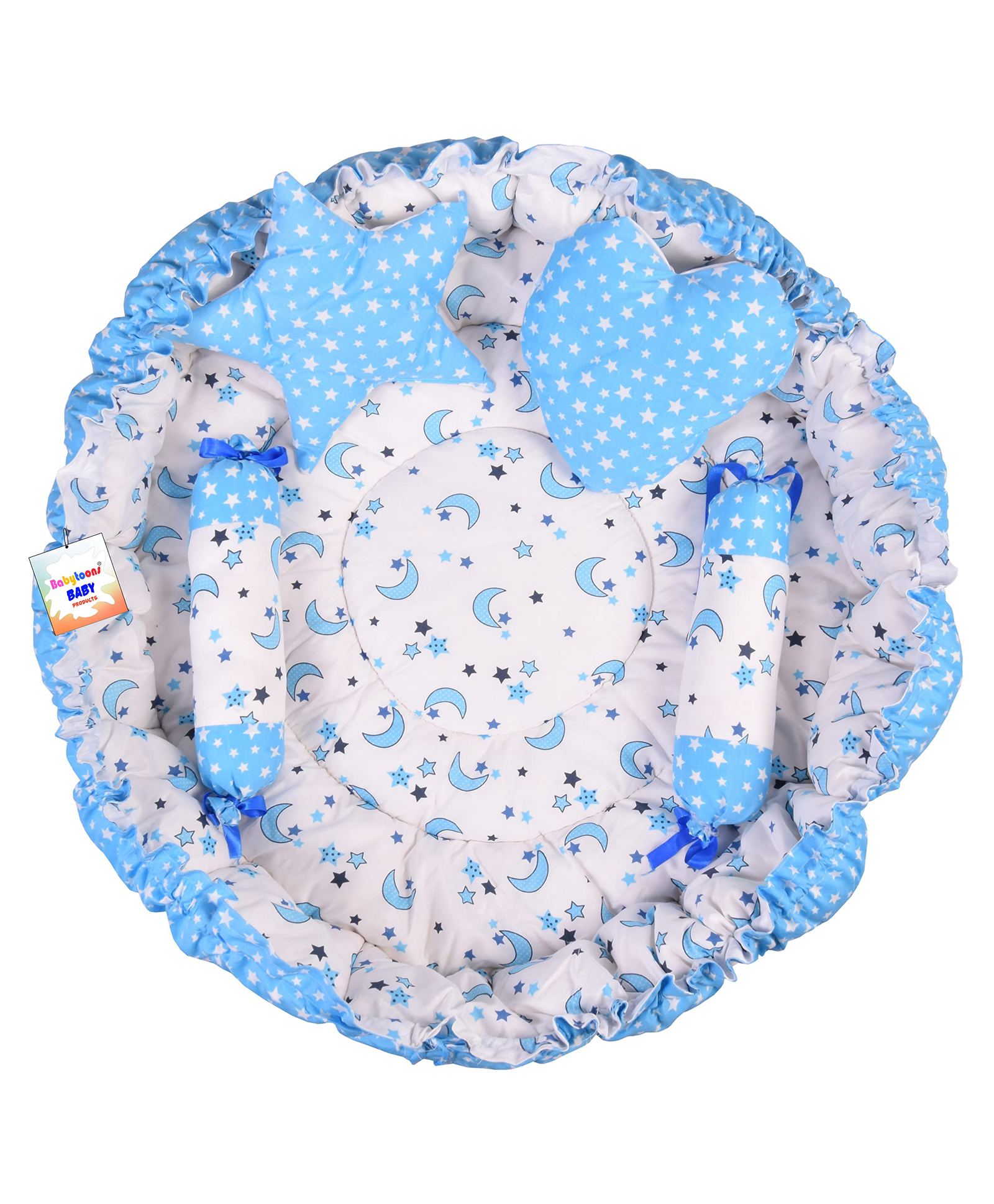 Babytoons Baby Nest for New Born Reversible Bed Sleeping Bedding Set (0-6 Months, Blue)-picture-39