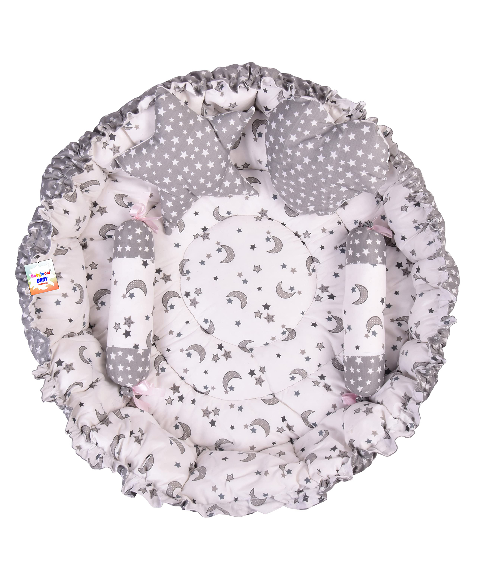 Babytoons Baby Nest for New Born Reversible Bed Sleeping Bedding Set (0-6 Months, Grey)-picture-37