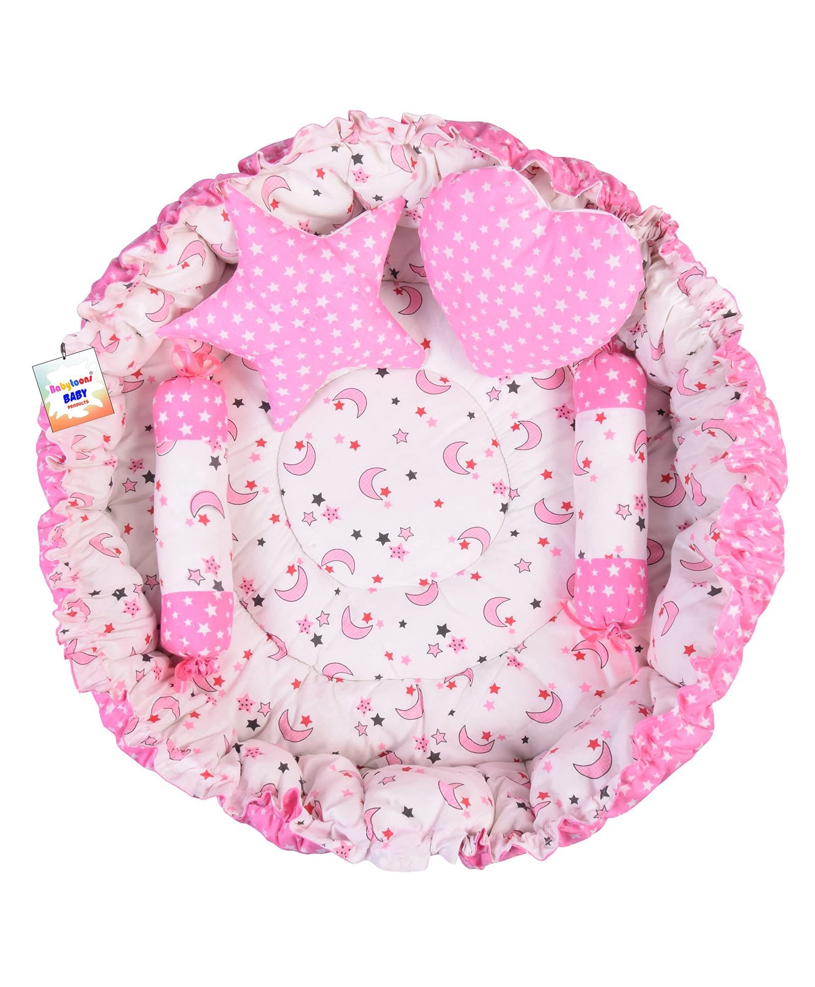 Babytoons Baby Nest for New Born Reversible Bed Sleeping Bedding Set (0-6 Months, Pink)-picture-36
