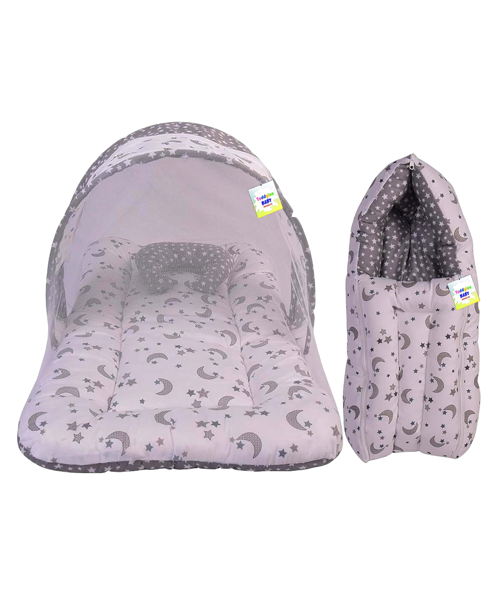Babytoons Baby Bedding Set New Born Mosquito Net Bed & Sleeping Bag Combo (0-6 Months) Grey-picture-18